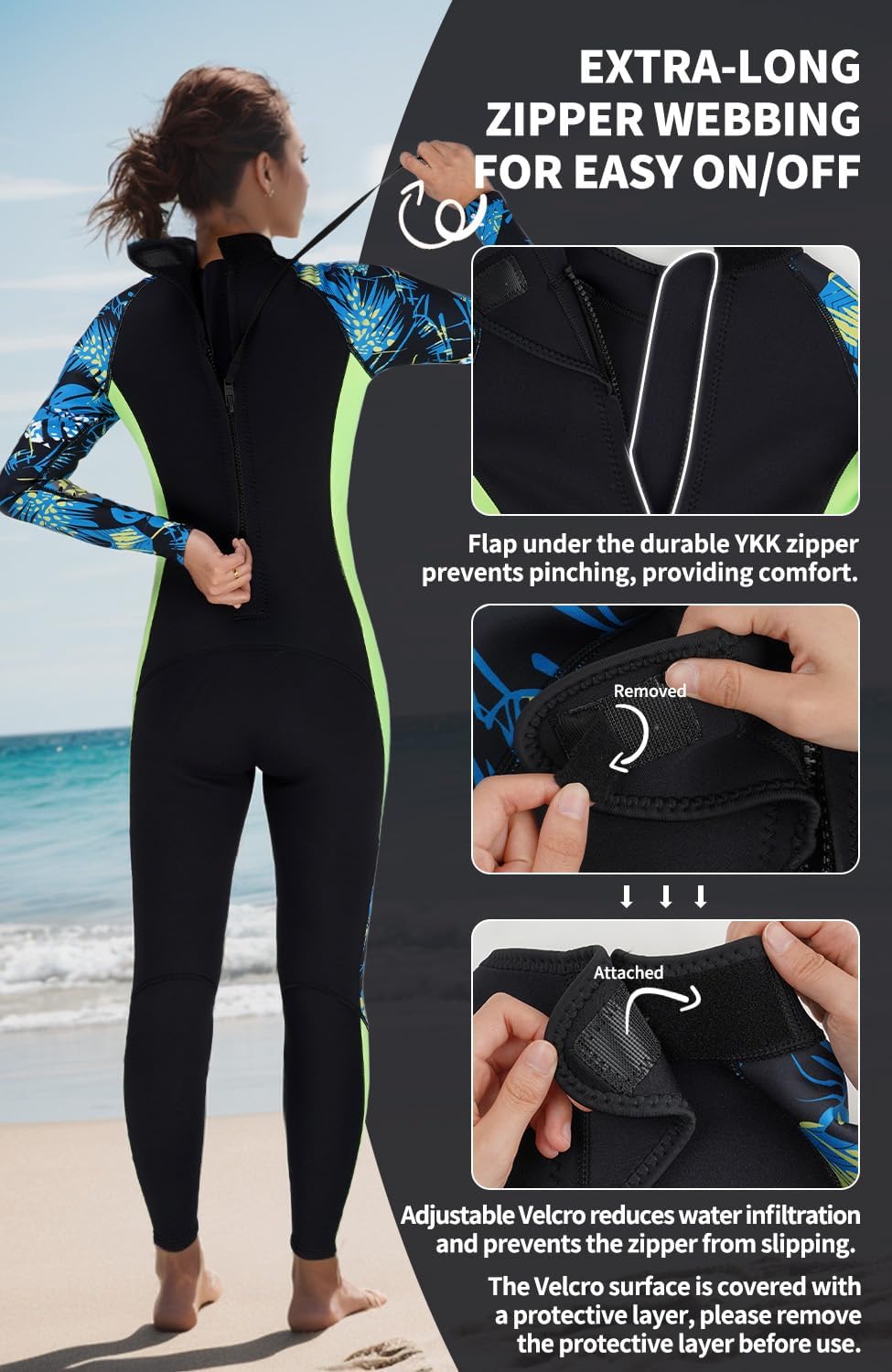 Thumbnail 2 de Yikayin Women’s 3/2mm Wetsuit with Back Zip – Full Length Neoprene for Diving, Snorkelling and Water Sports