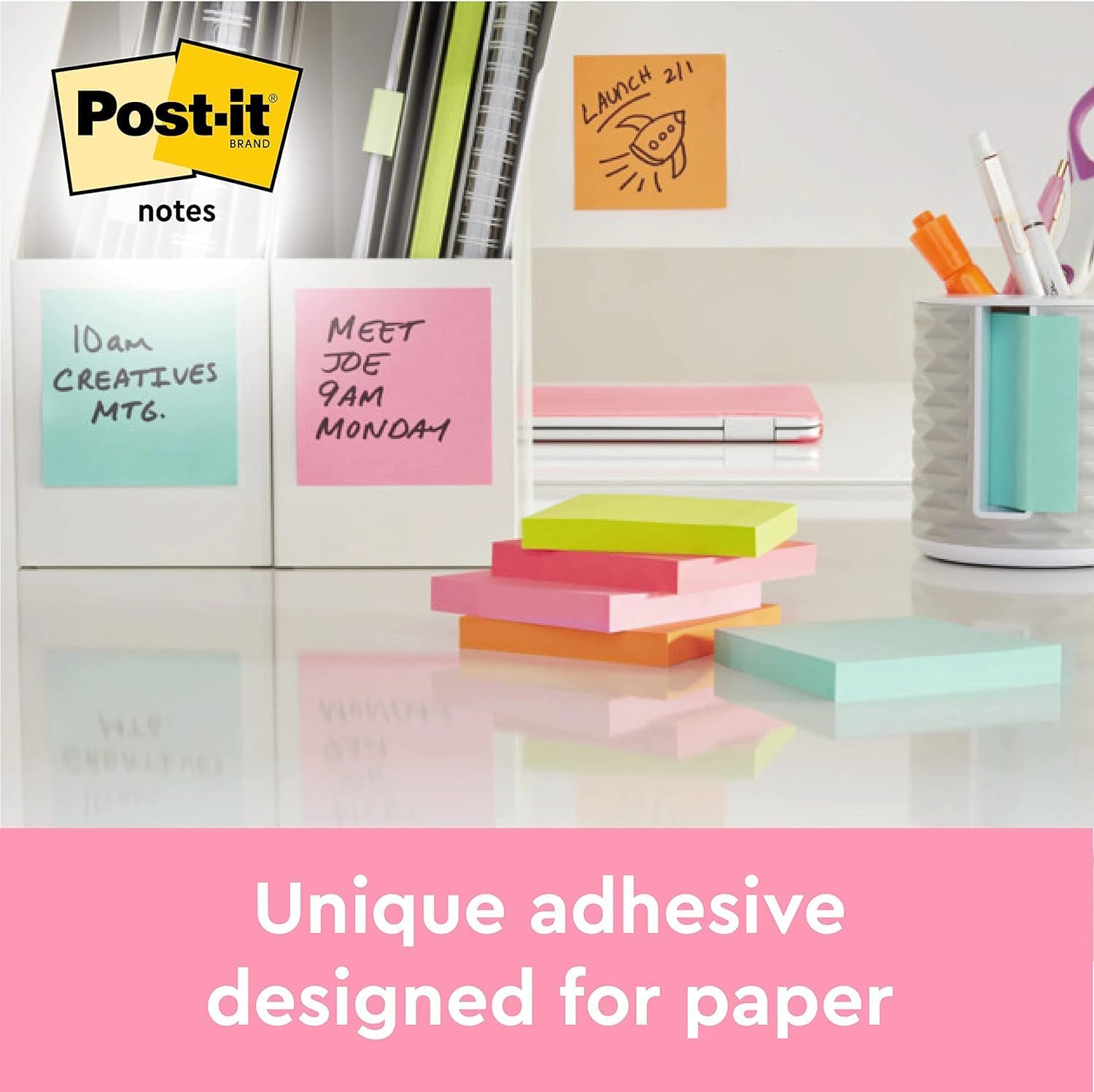 Detalle 2 de Post-it Notes Energetic Color Collection: 12 pads of 76 x 76 mm self-stick notes (100 sheets each)
