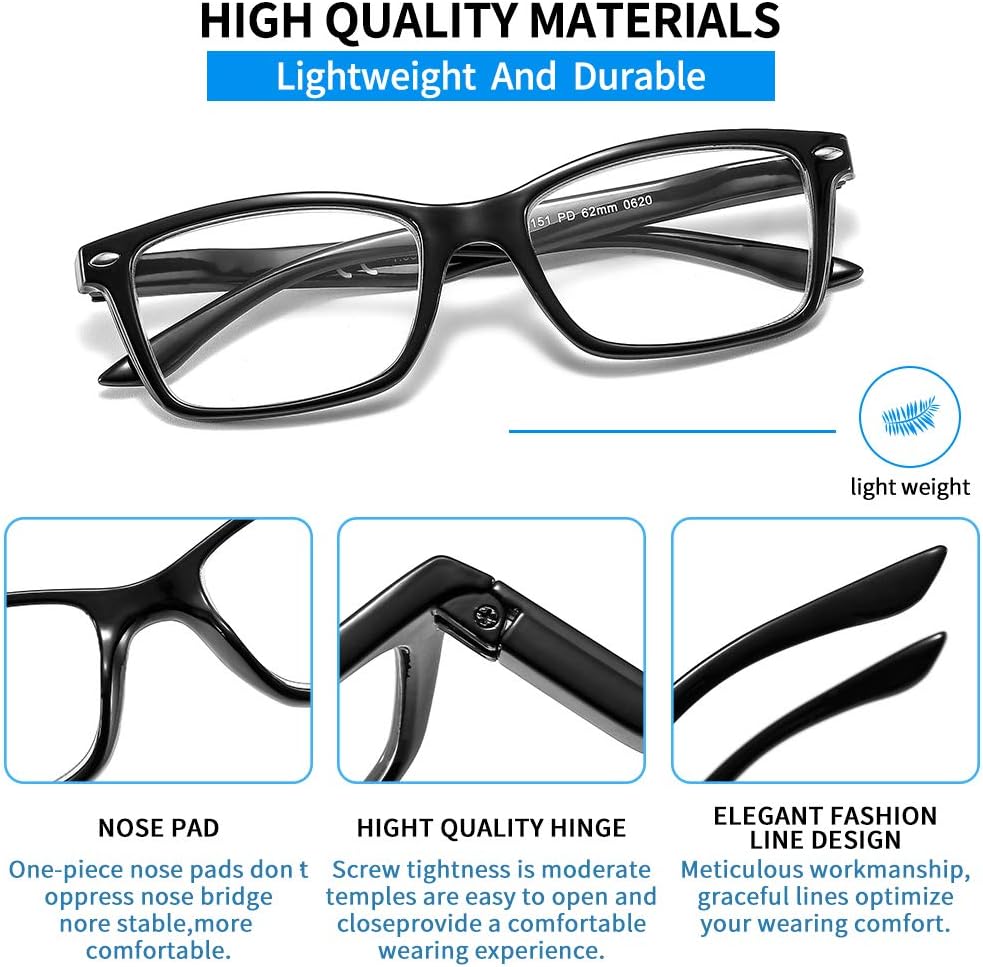 Detalle de Suertree Lesebrille mit Feder-Scharnier – 3er Pack (2.0X, BM151) für Damen & Herren
