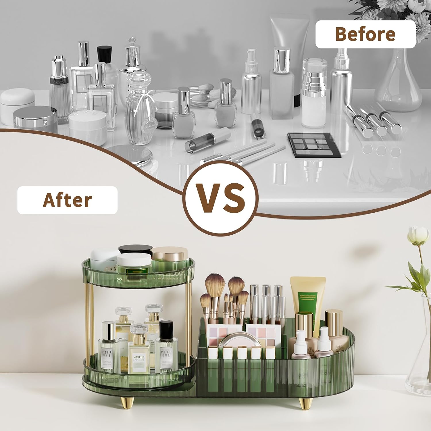Detalle 2 de Jywantful makeup storage 360° Rotating Makeup Organizer, Dark Green Acrylic