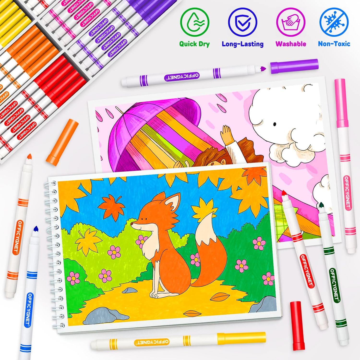 Thumbnail 1 de Officygnet 288-Count Washable Markers (Bulk) – Thin Fine Line Markers in 12 Assorted Colors