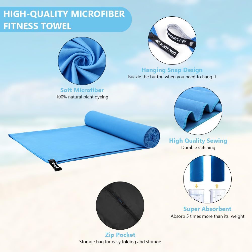 Thumbnail 2 de flintronic Mikrofaser-Handtuch (200×100 cm) – schnelltrocknend, sport- und strandtauglich in Himmelblau