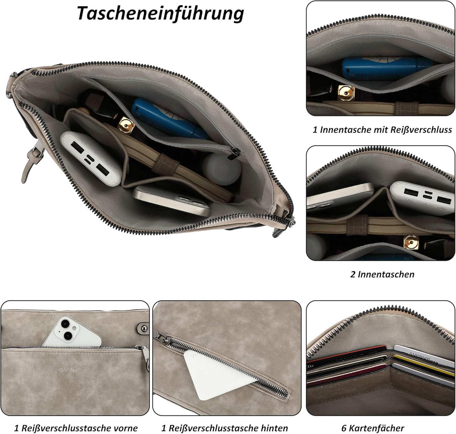 Thumbnail 6 de TANTOMI Umhängetasche Damen – mittelgroße Schultertasche mit 6 Kartenfächern und verstellbarem Gurt