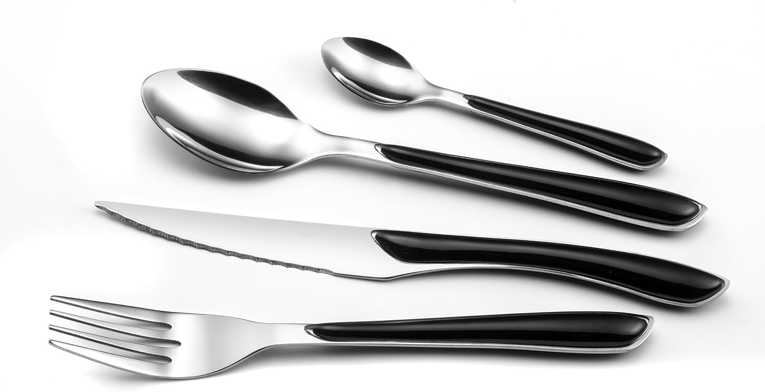 Detalle de AMEFA Ménagère ECLAT Noir – 24 couverts pour 6 personnes (acier inox 18/0, finition brillante)