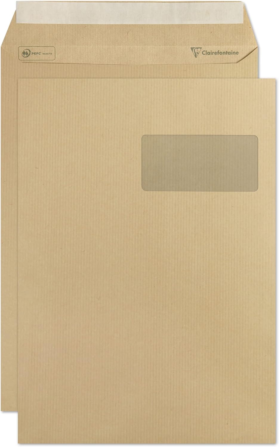Detalle de Clairefontaine 10350C – Pochettes Kraft Milleraies Brun C4, 250 unités, fenêtre 50x100, auto-adhésives