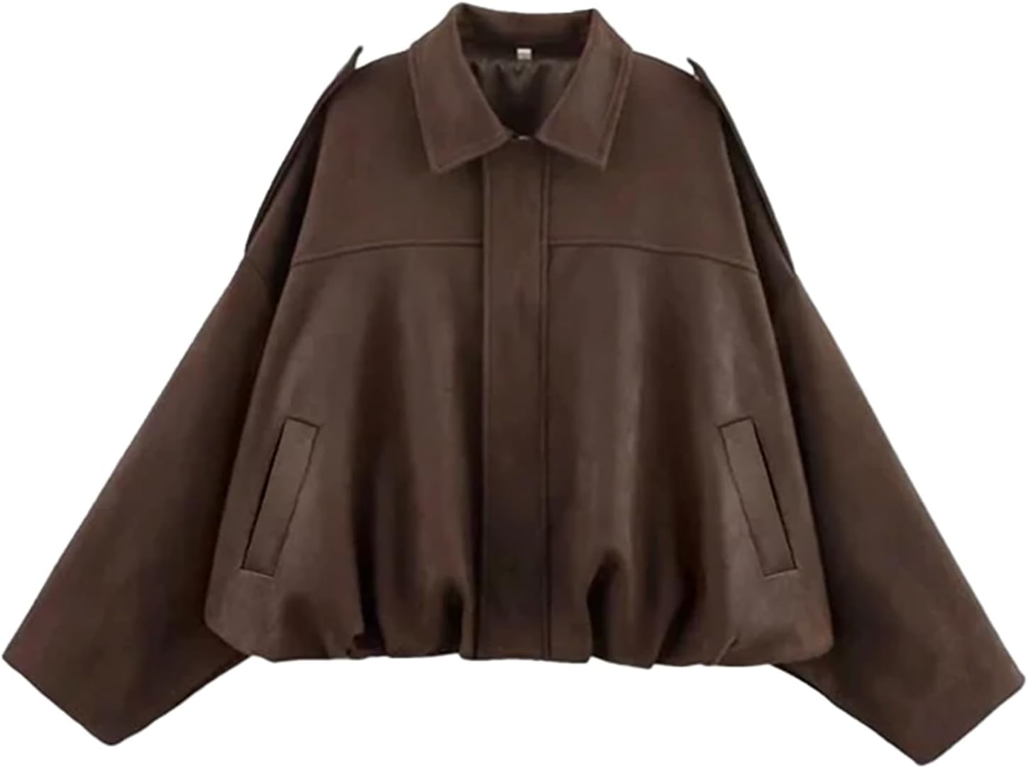 Detalle de Bnigung Women's Faux Suede Cropped Bomber Jacket with Batwing Sleeves