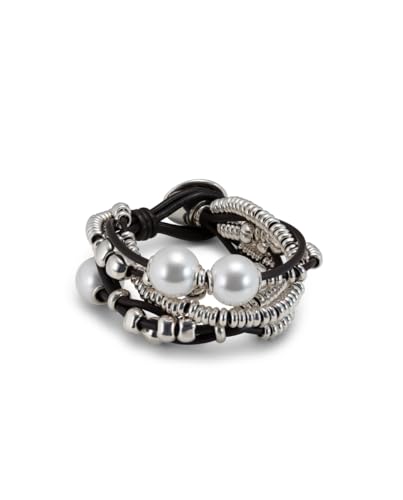 Detalle de UNO Pulsera de cuero y aleación, baño plata