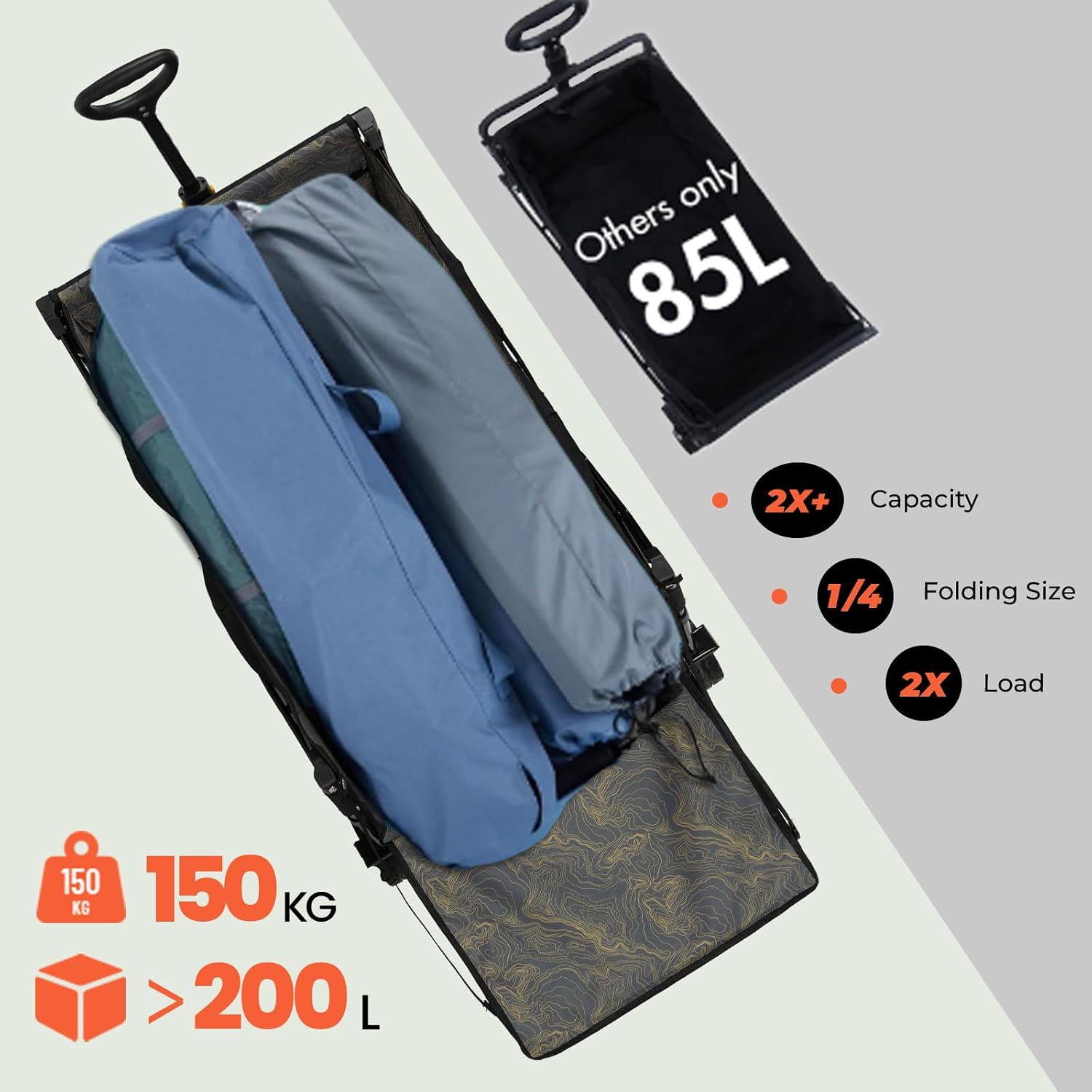 Thumbnail 2 de OVERMONT Carrello da Giardino Pieghevole 200 L/136 kg: robusto, versatile e facile da trasportare