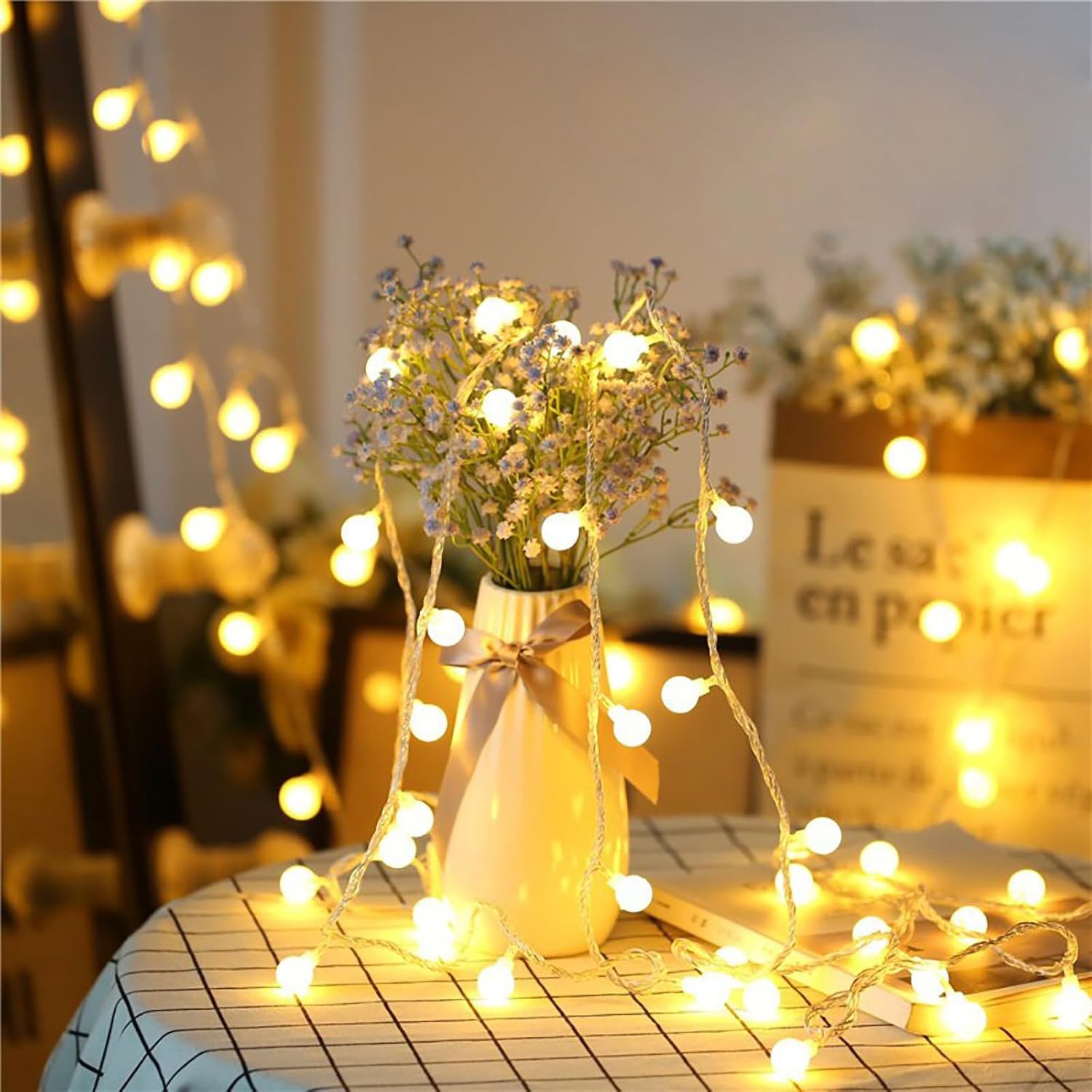 Detalle de Zorela Globe Fairy Lights: 15M 100 LED Outdoor/Indoor String Lights with Remote