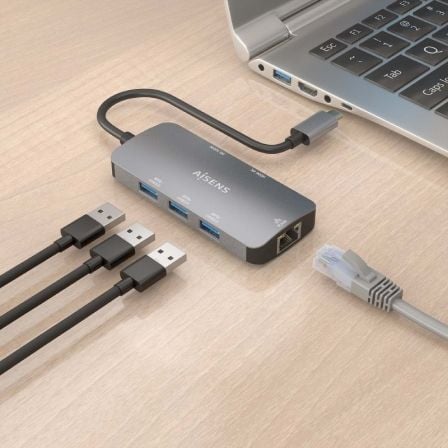 Detalle de AISENS ASUC-6P019-GR Dock USB-C 6 en 1: versatilidad portátil para tu portátil