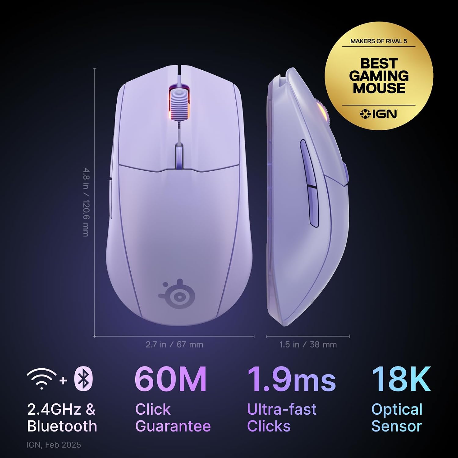 Detalle 2 de SteelSeries Rival 3 Wireless Gen 2 18,000 DPI mouse 🖱