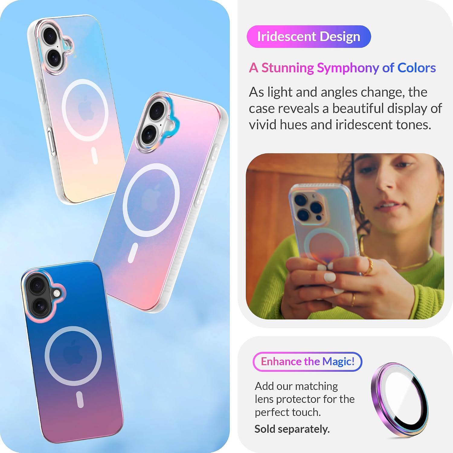 Detalle de LONLI Hue for iPhone 16 Pro Case — Dynamic PrismGlow Color-Shift Iridescent Cover