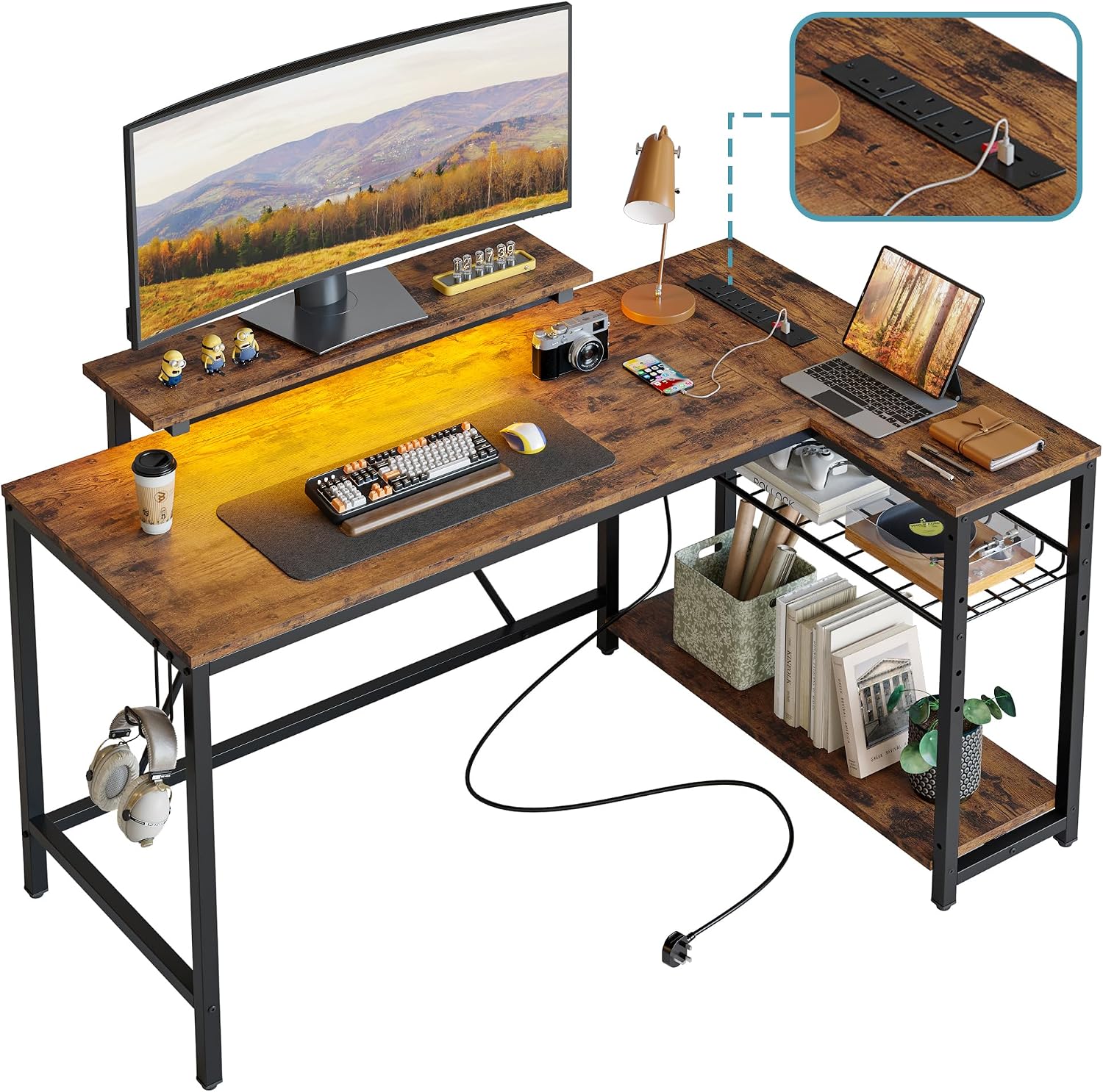 Detalle de Bestier 132.5cm L-Shaped Desk with Power Ports