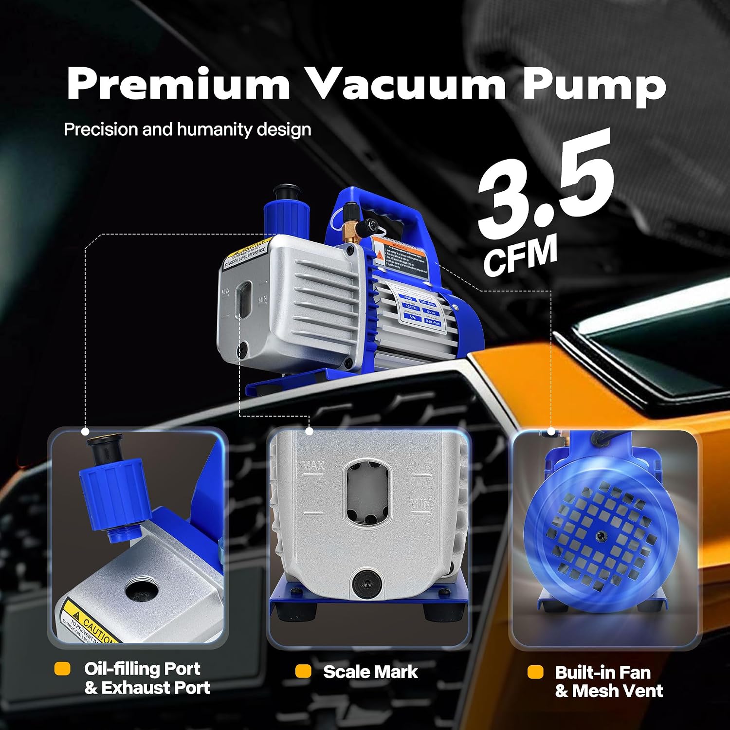 Detalle 2 de VIVOHOME 1/4 HP 3.5 CFM Single-Stage AC Vacuum Pump Kit with Gauge Set
