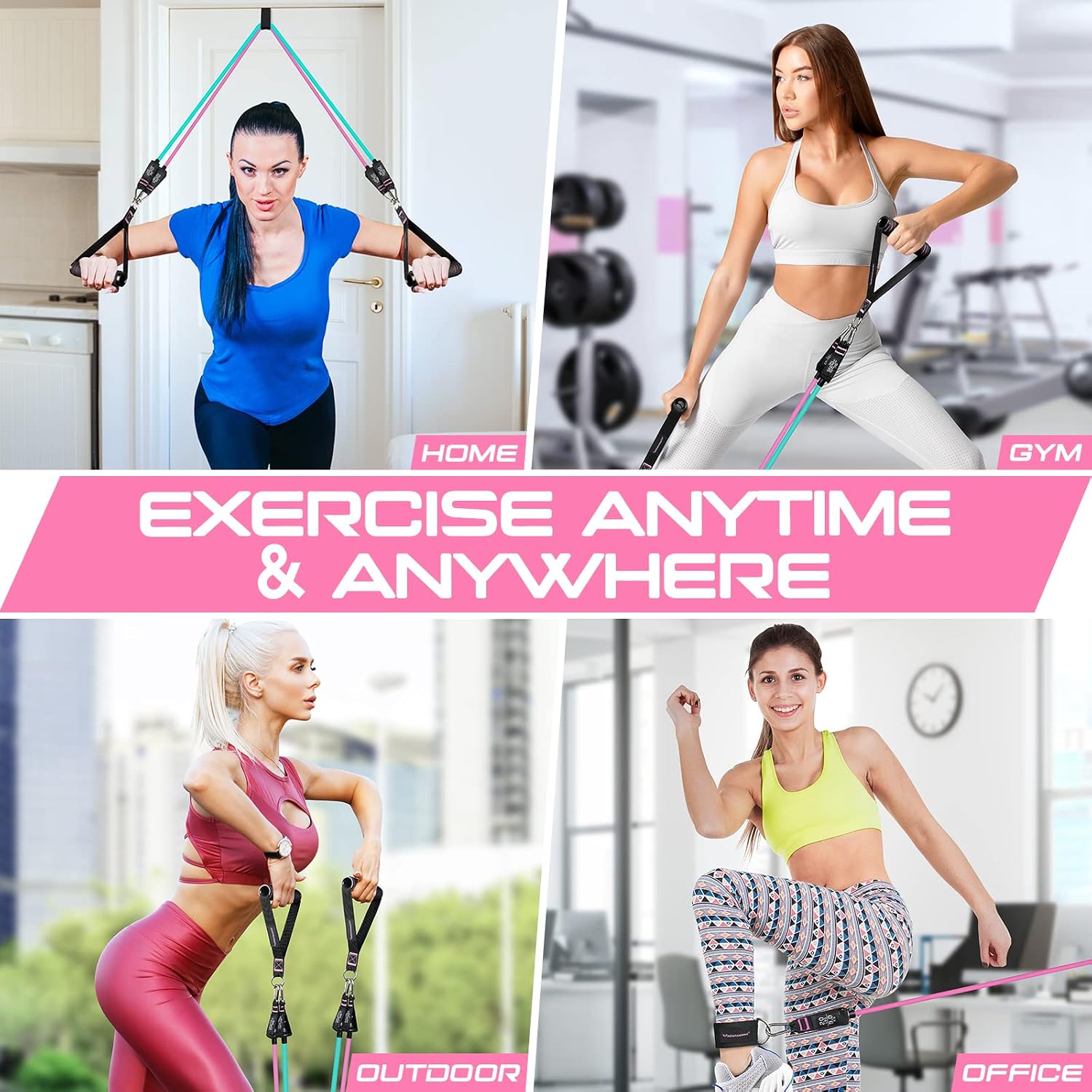 Detalle 1 de RENRANRING 10-150 LBS Resistance Band Set with Handles, 5 Levels
