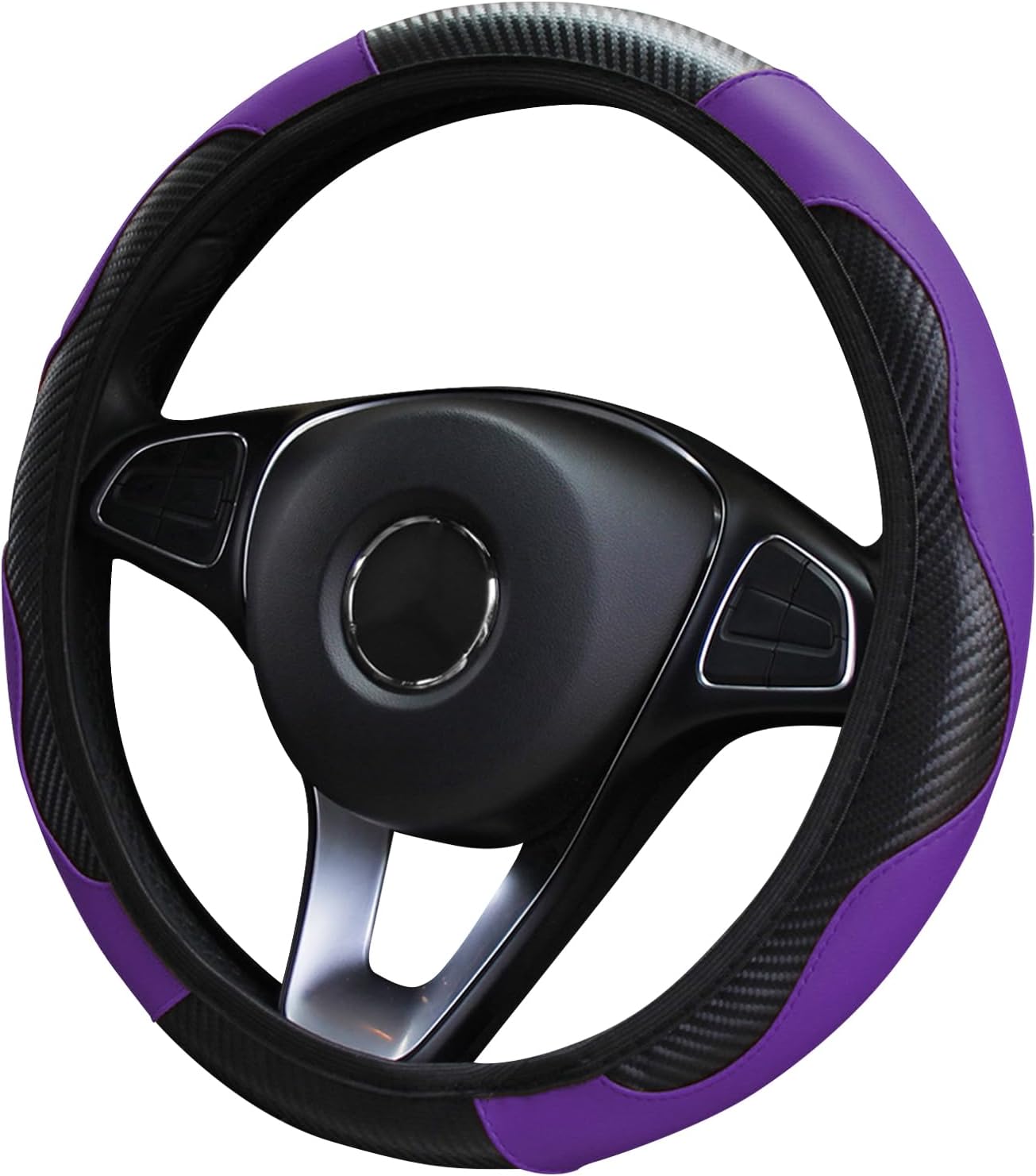 Detalle de VidFair Leather Steering Wheel Cover with Anti-slip Carbon Fibre, Universal 37–38 cm (Black-Red)