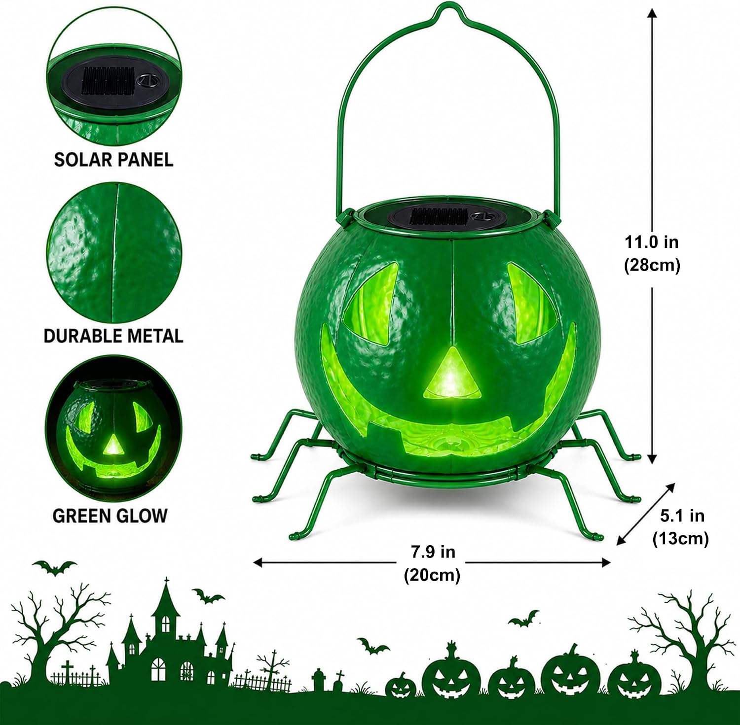 Thumbnail 6 de Mantunt Solar Halloween Pumpkin Lantern with Green Flickering Flame and Spider Legs