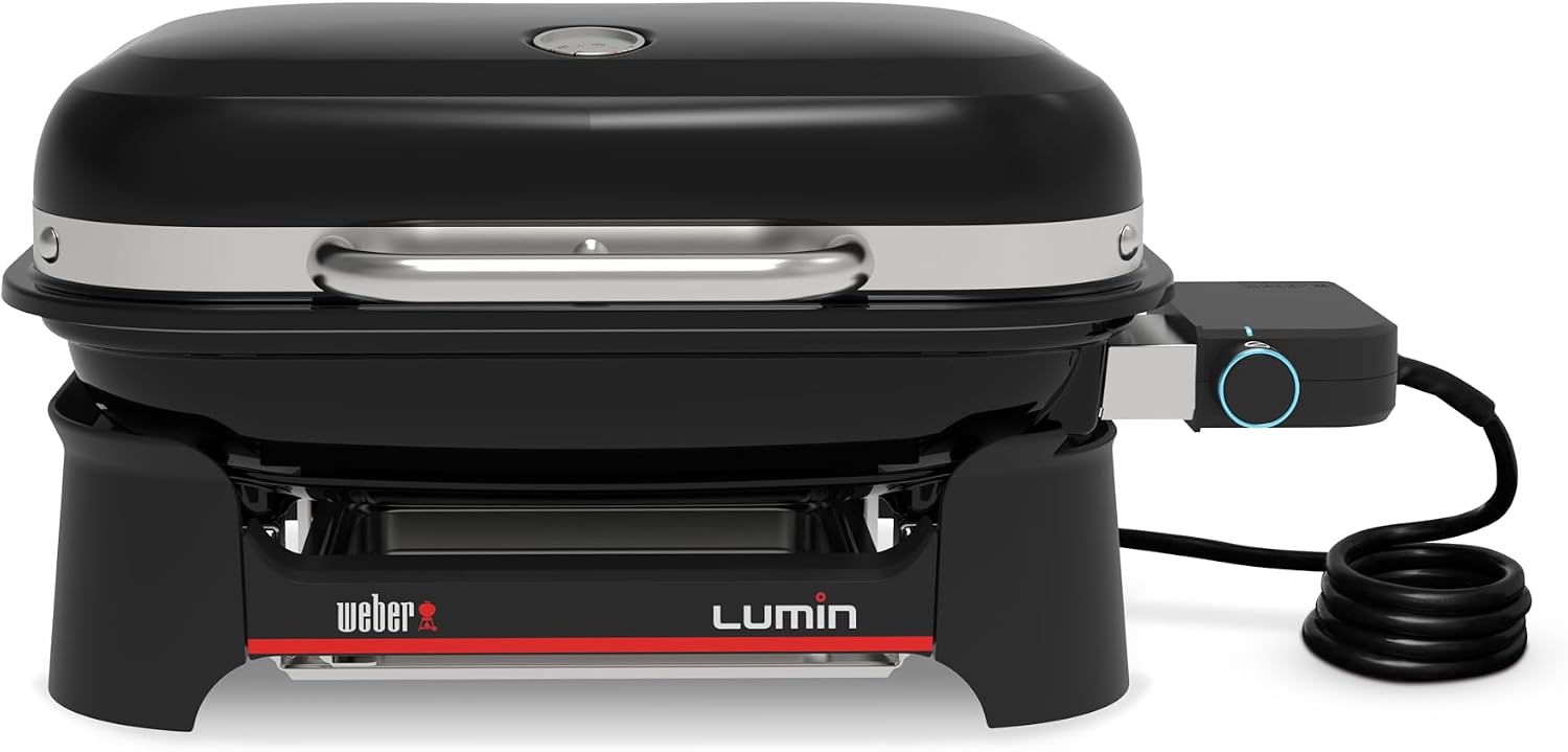Detalle de Weber Lumin Compact: Tragbarer Elektrogrill mit Deckelthermometer, 43 × 32 cm, Porzellanemaillierte Gusseisenroste