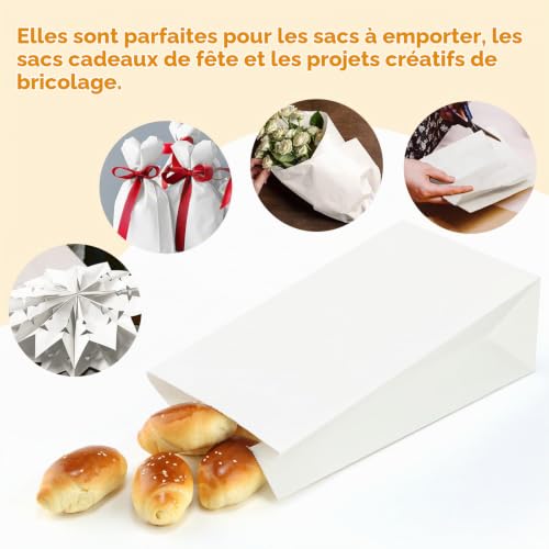 Thumbnail 3 de Eupako – Lot de 100 sacs en papier kraft, fond carré, Taille #4 (12,7 x 7,5 x 24 cm), blanc