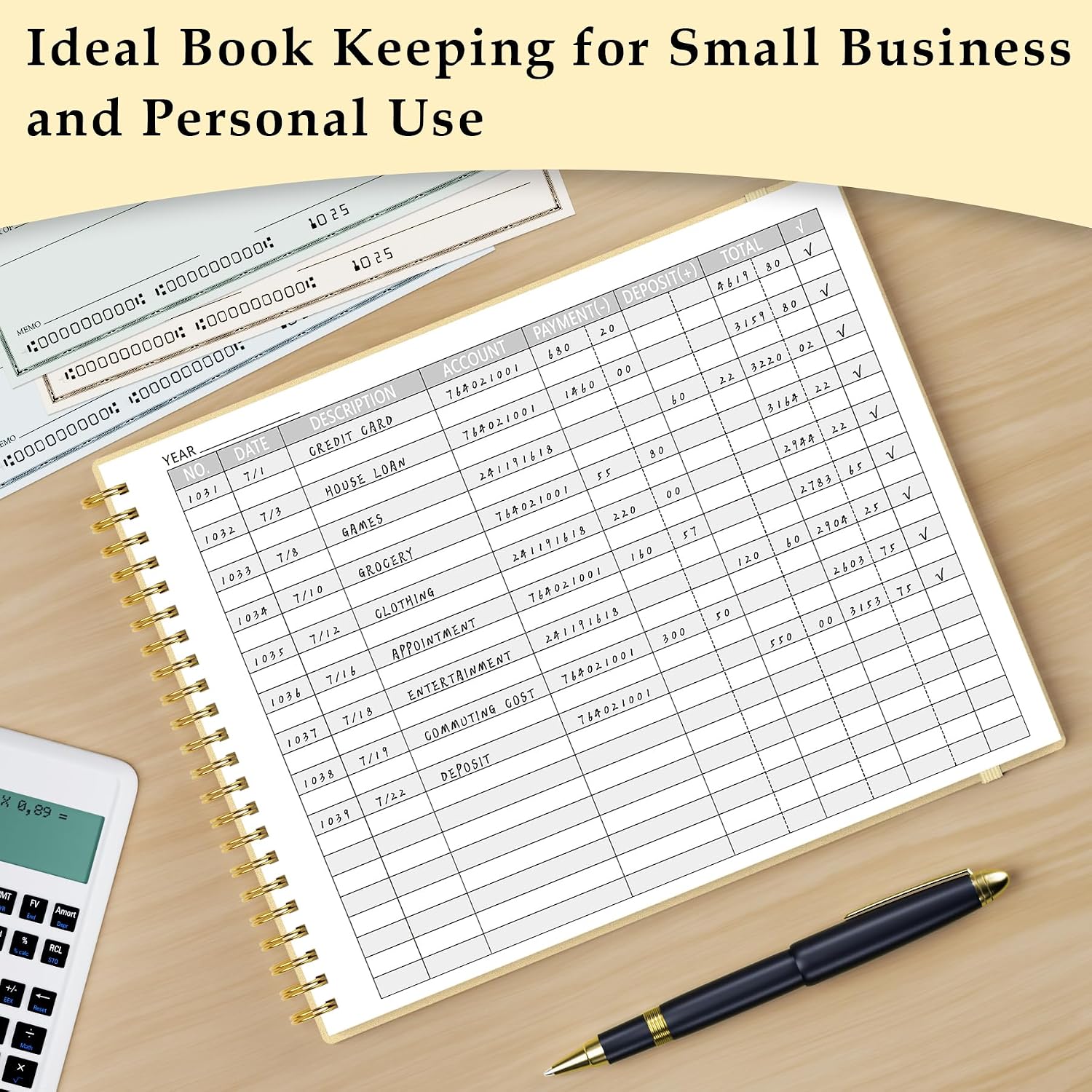 Thumbnail 4 de AKONEGE Accounting Ledger Book, 10.2 x 8 in Horizontal Expense Tracker, Light Yellow