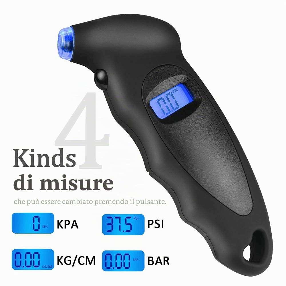 Detalle de URAQT Manometro Pneumatici Digitale: Party di precisione e LED per controllare pressioni su auto, moto e scooter