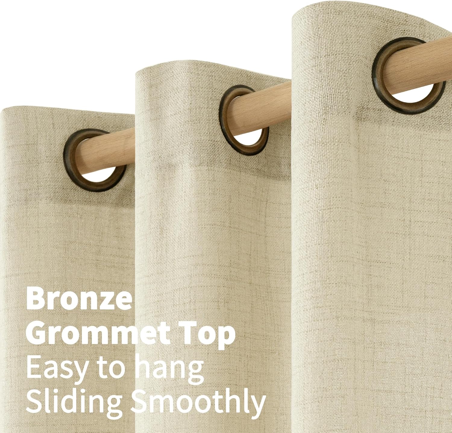 Detalle 1 de YoungsTex Sand Linen-Textured Curtains, 2 Panels, 52 x 72 Inches with Grommets