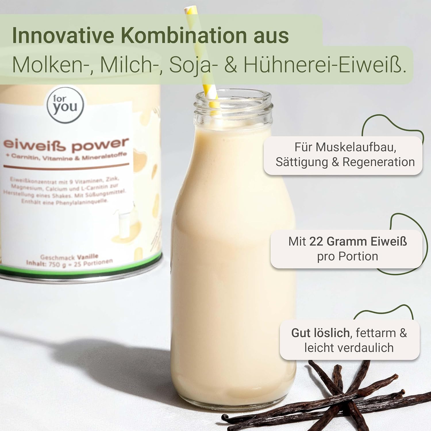 Thumbnail 1 de for you Power Eiweiß-Pulver Vanille 2x750 g