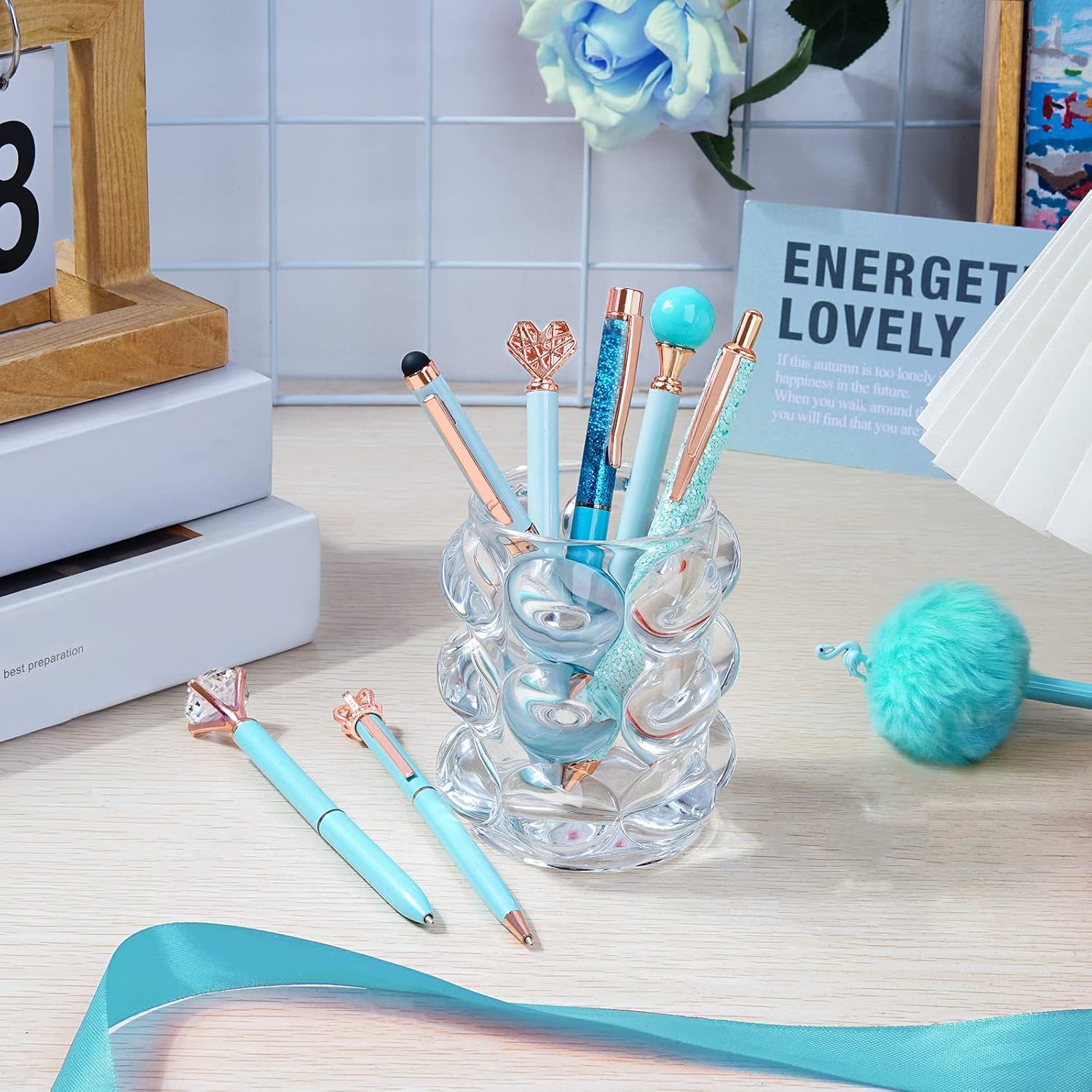 Detalle de WEMATE 8Pcs Ballpoint Pens Set – Blue Ink, Metallic Design, Ideal Gift for Bridesmaids and Office Use