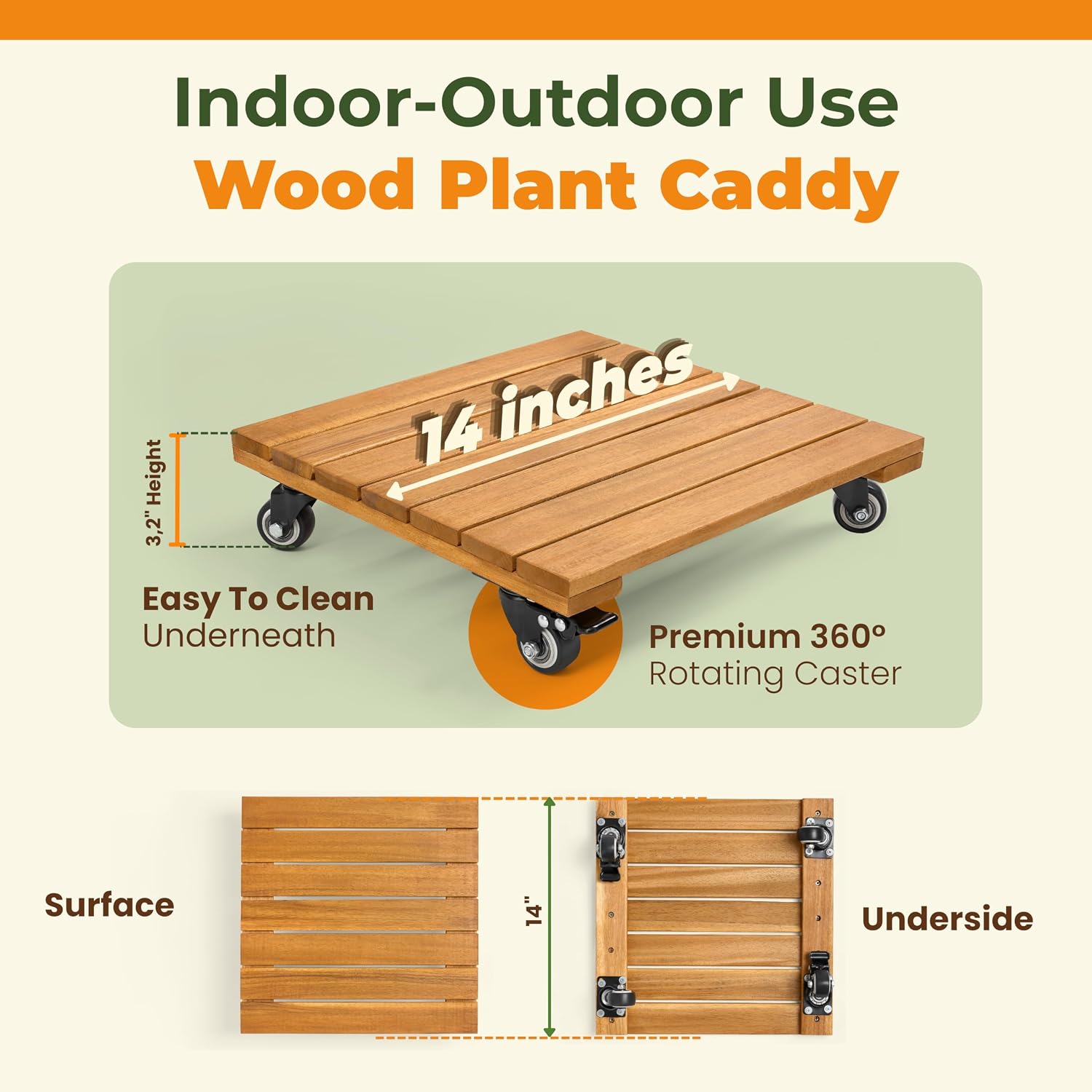 Detalle 2 de Jurax Rolling Plant Caddy, Acacia Wood