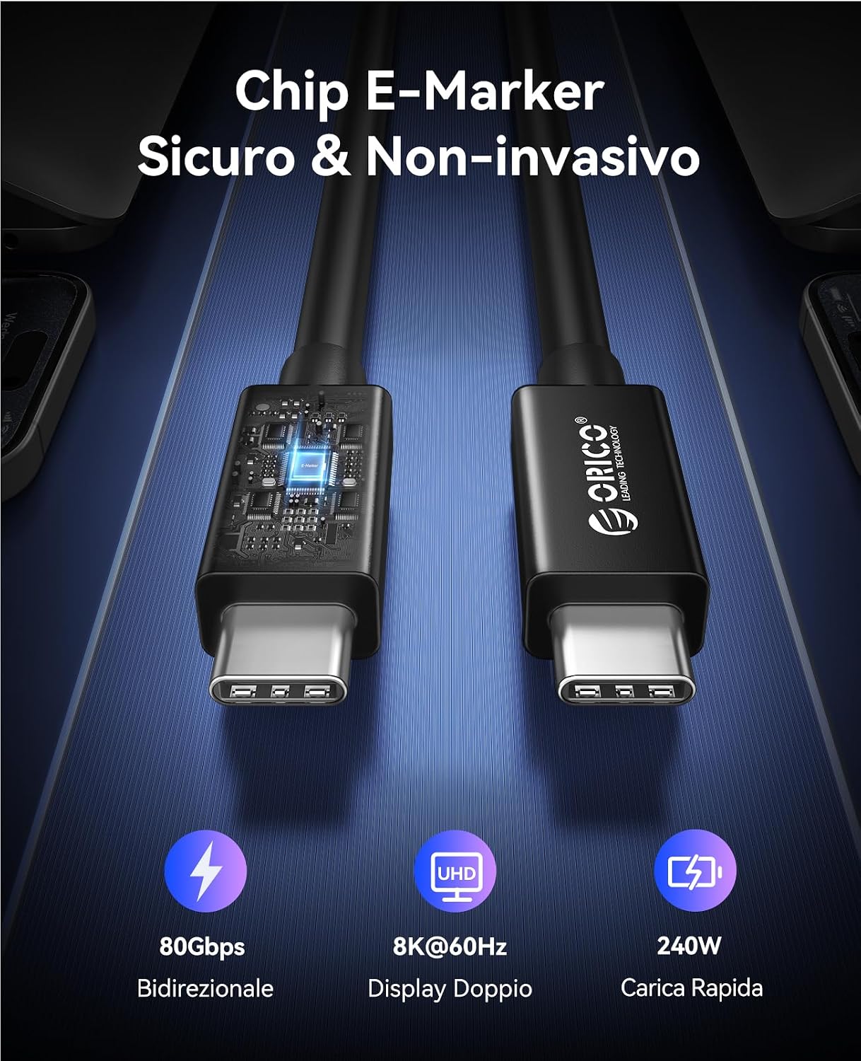 Detalle 2 de ORICO Cavo Thunderbolt 5 80 Gbps USB-C