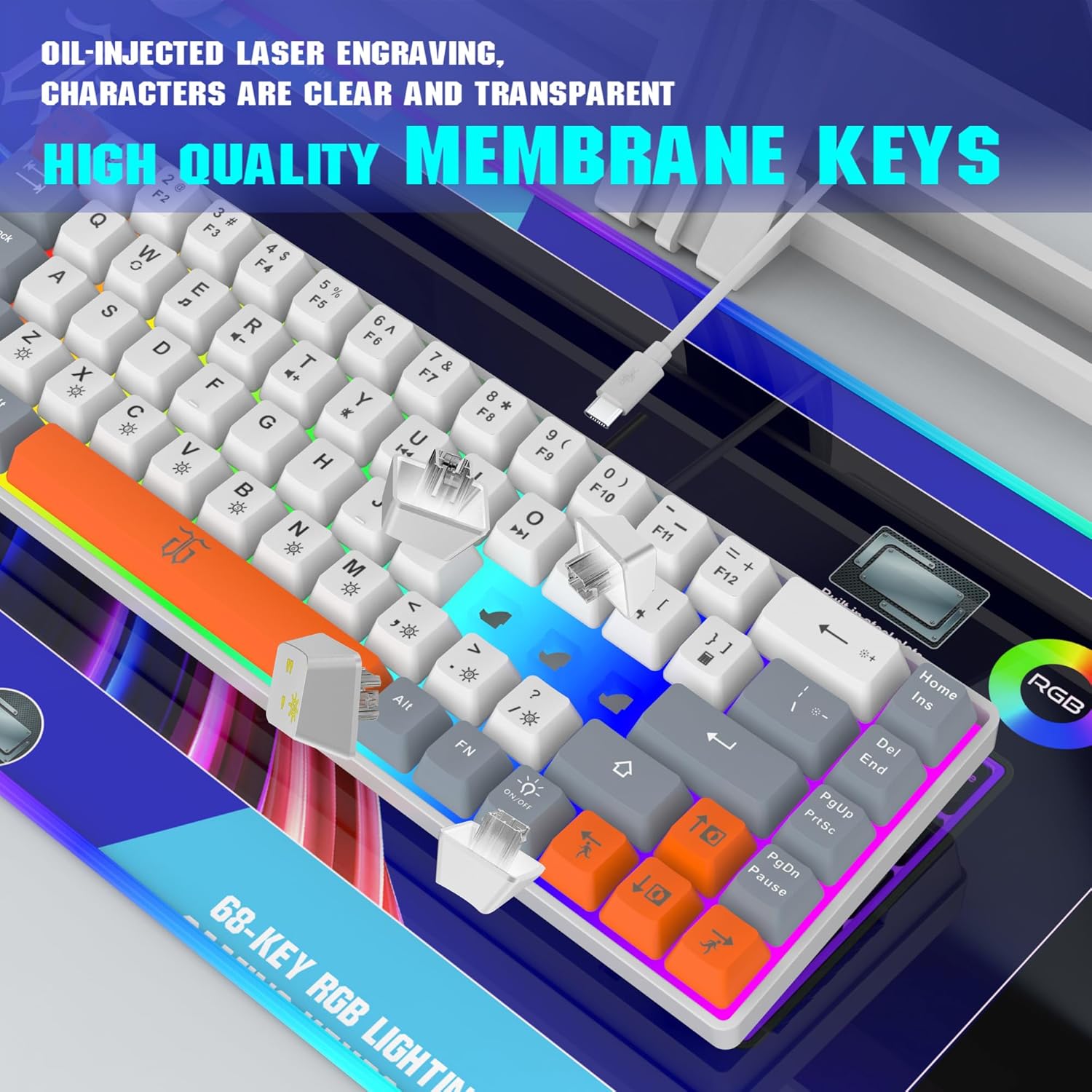 Thumbnail 3 de Snpurdiri 60%-Gaming-Tastatur (68) im kompakten Layout ohne Ziffernblock – Weiß/Grau/Orange
