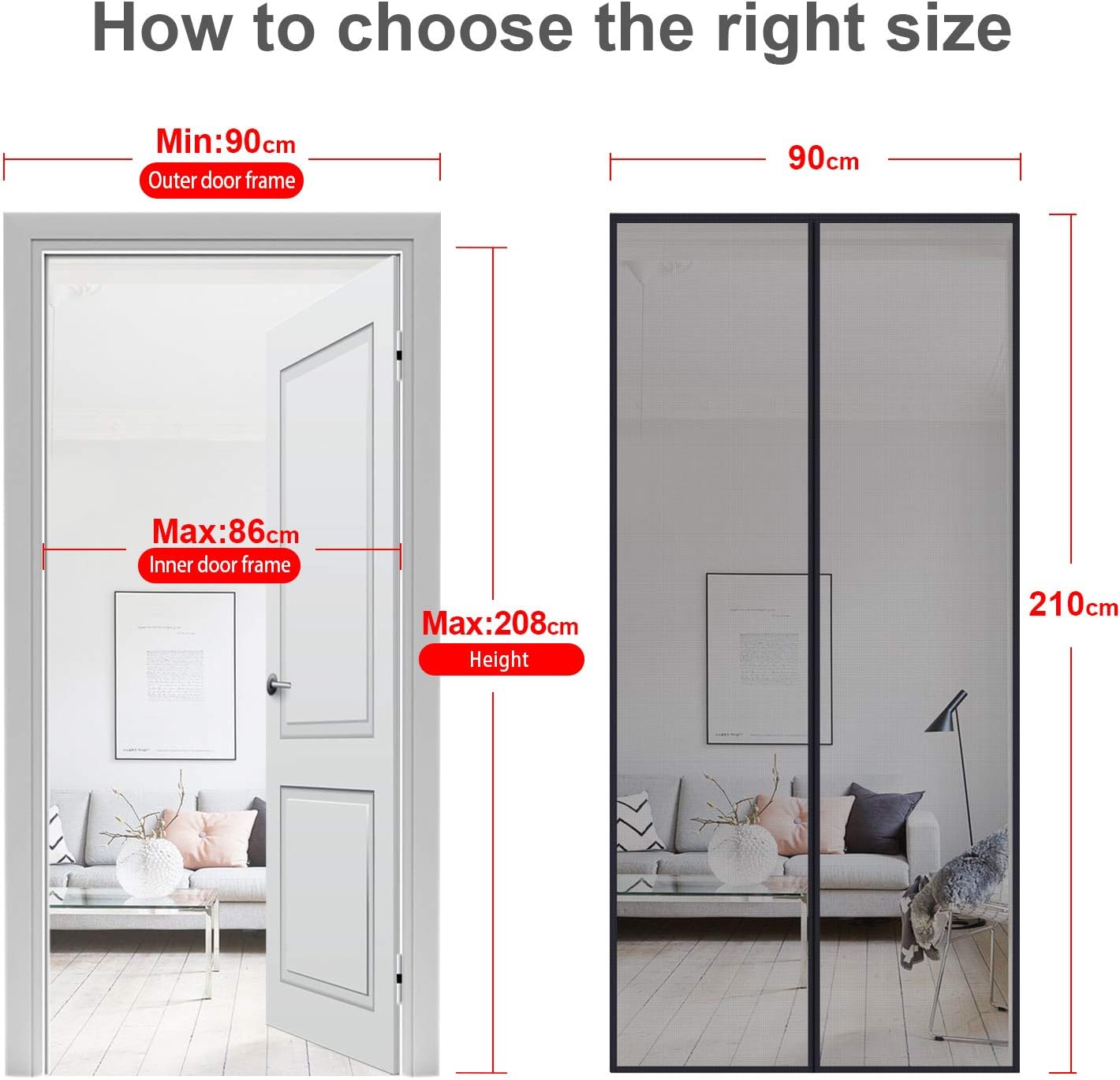 Thumbnail 2 de MYCARBON zanzariera magnetica per porta finestra 90x210 cm con chiusura automatica, rete anti mosche nera
