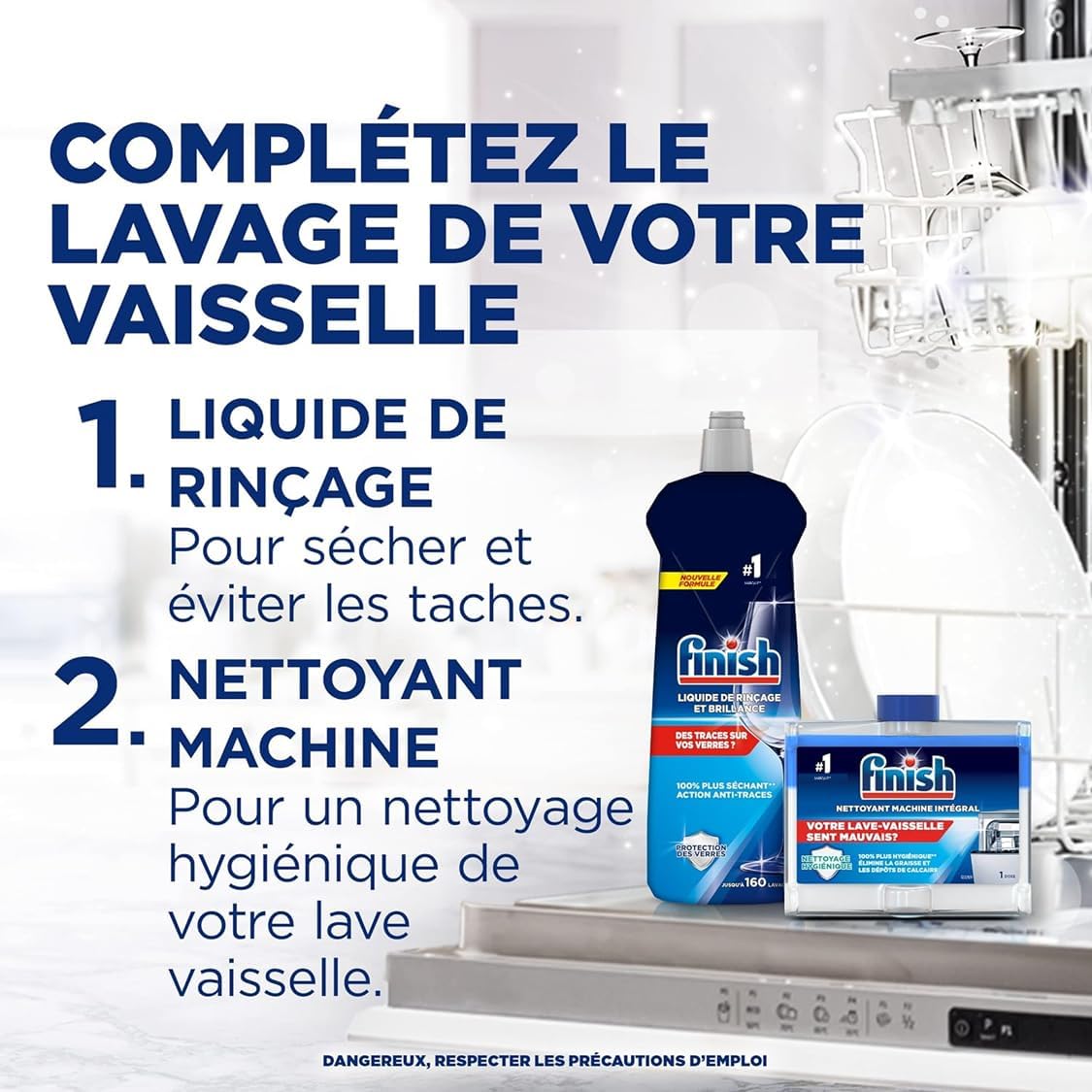 Detalle de Finish Nettoyant Machine Intégral – Lot de 4 x 250 ml pour lave-vaisselle