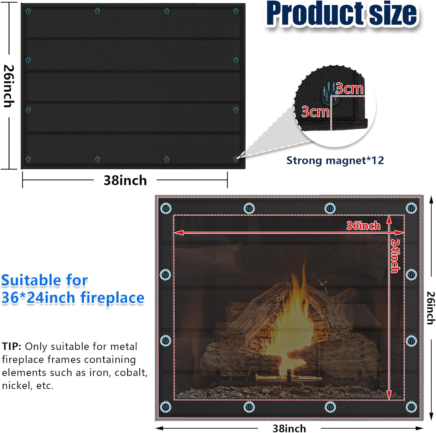 Detalle 2 de Magnetic Fireplace Blanket 38x26 🏠