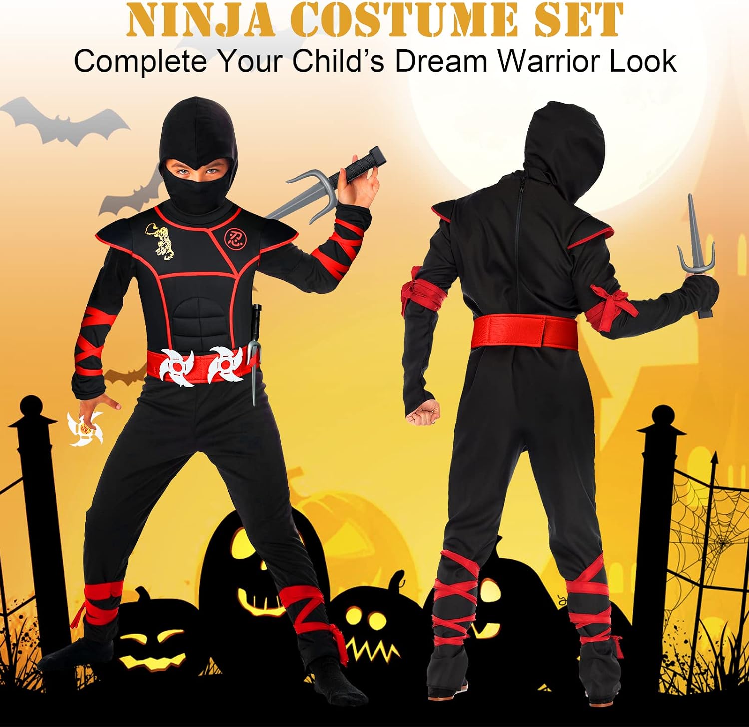 Thumbnail 3 de Aomig Vestito Ninja per Bambini – Costume completo con accessori in plastica e schiuma