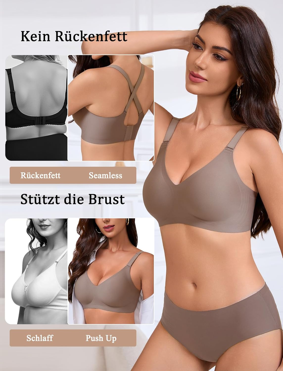 Detalle de Vtelor BH Damen Ohne Bügel Push Up – Nahtloses Top mit tiefem V-Ausschnitt