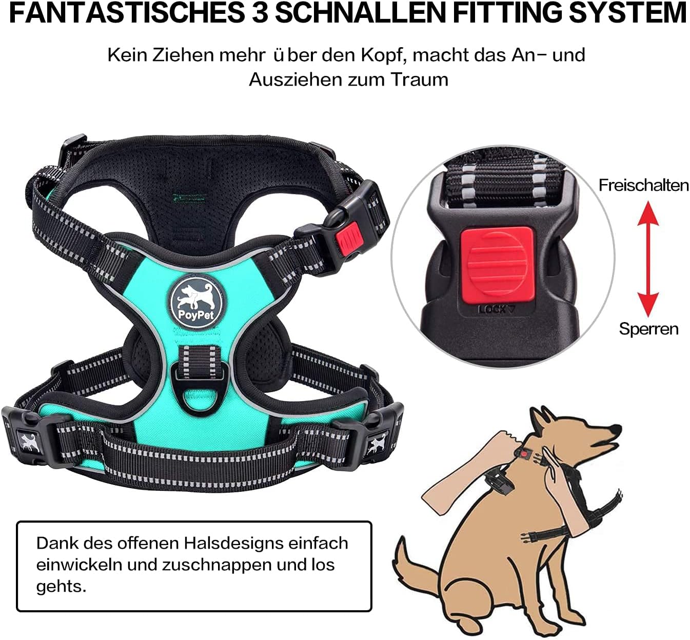 Thumbnail 1 de PoyPet Keine Pull Hundegeschirr Front Reflektierende Weste – Mint Blau, XL