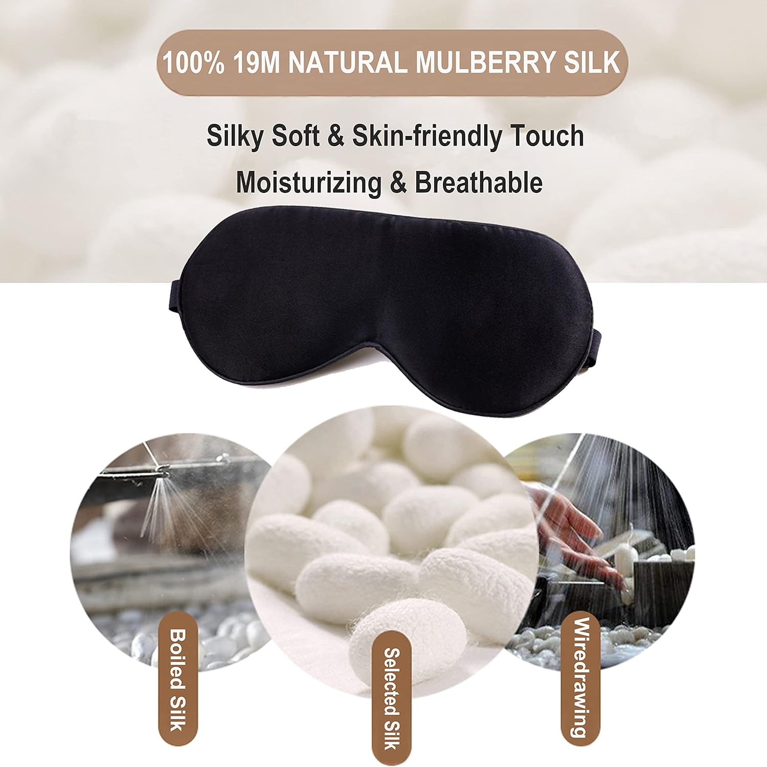 Detalle de KIVETAI Silk Eye Mask 19MM Mulberry Silk Sleep Mask (Black) with 6A Grade Silk