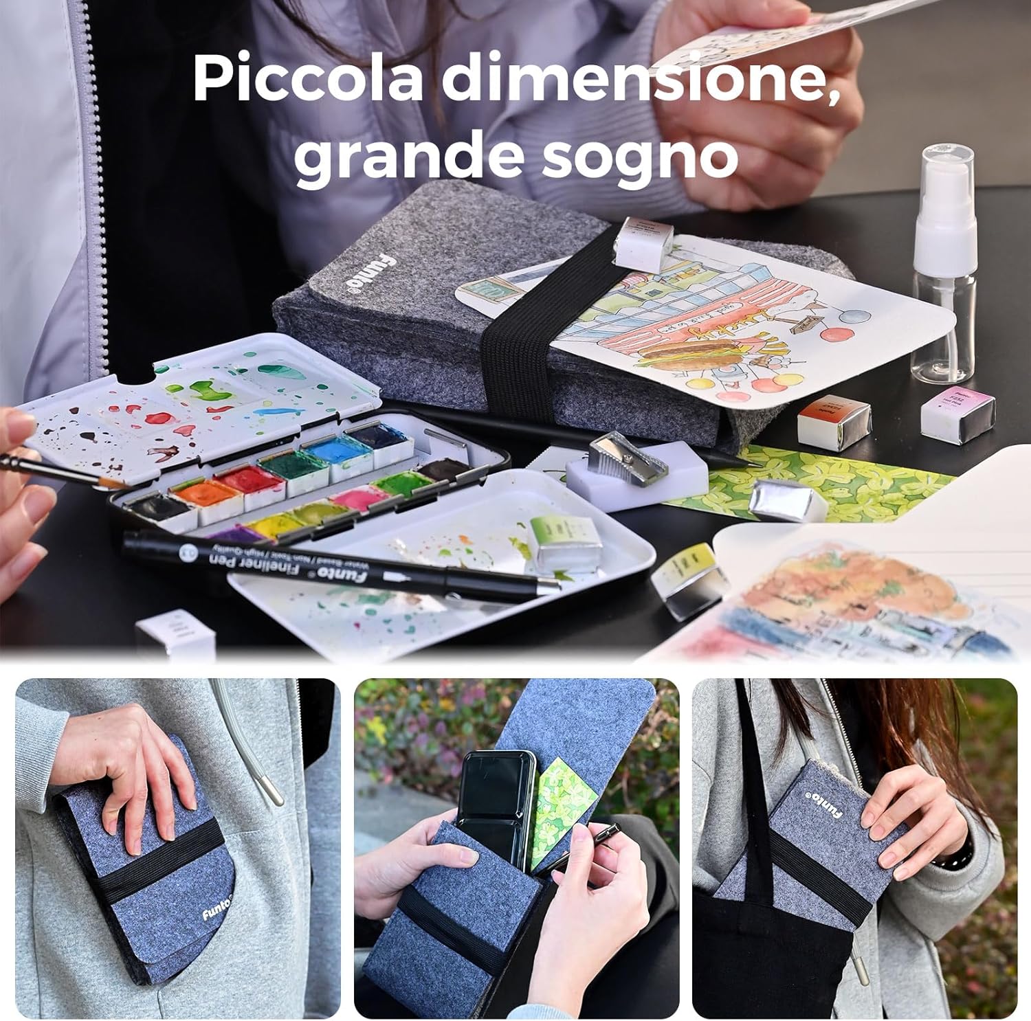 Thumbnail 4 de Funto Set da Viaggio Acquerello Premium – 12 Colori e Accessori per Pittura in Movimento