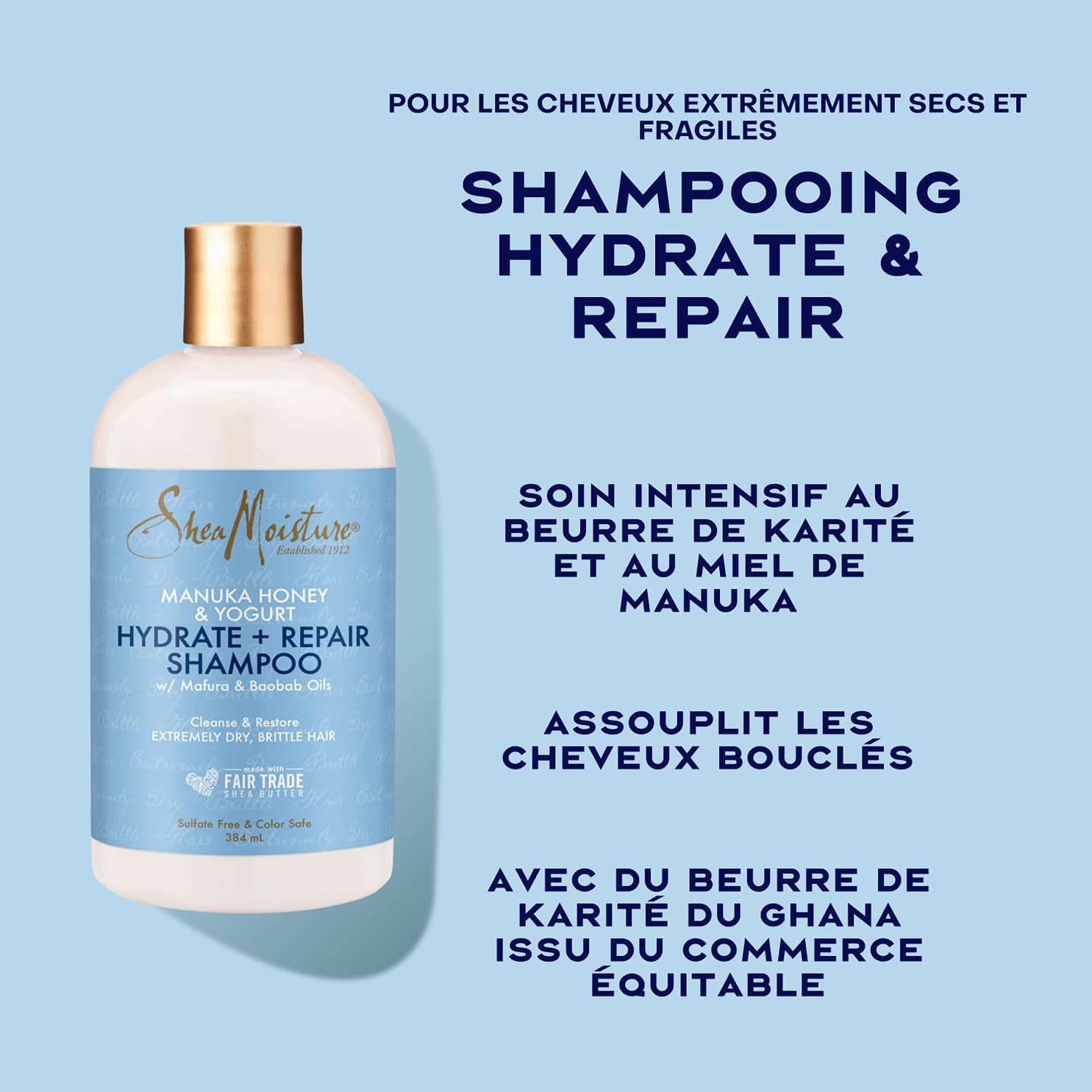 Thumbnail 1 de Shampooing SHEA MOISTURE Miel de Manuka et Yaourt – Hydrate & Repair, cheveux secs et fragiles (384 ml)