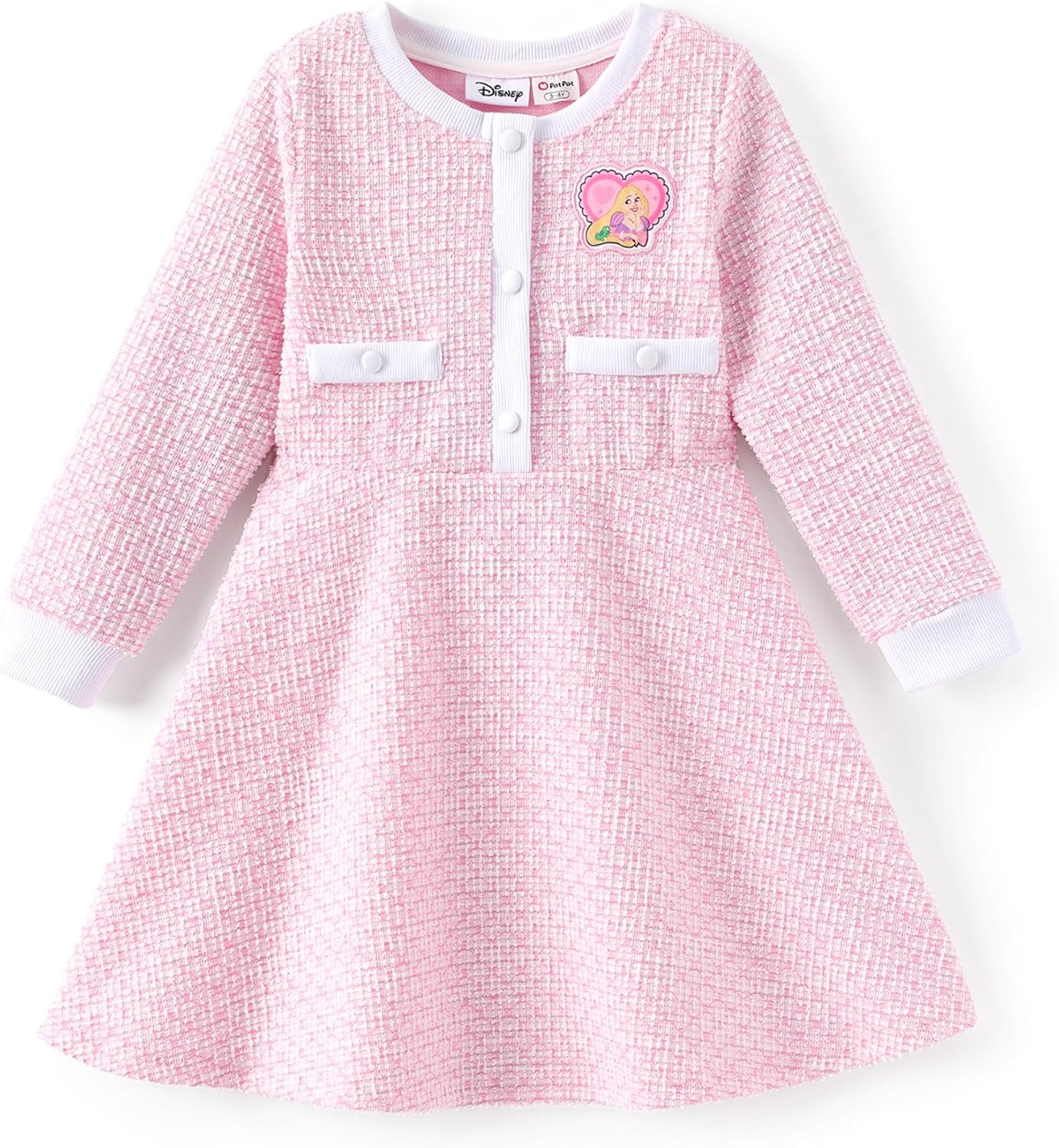 Detalle de Disney Girls’ Plaid Tweed Dress, Button-Front Character Style, Sizes 2–9Y