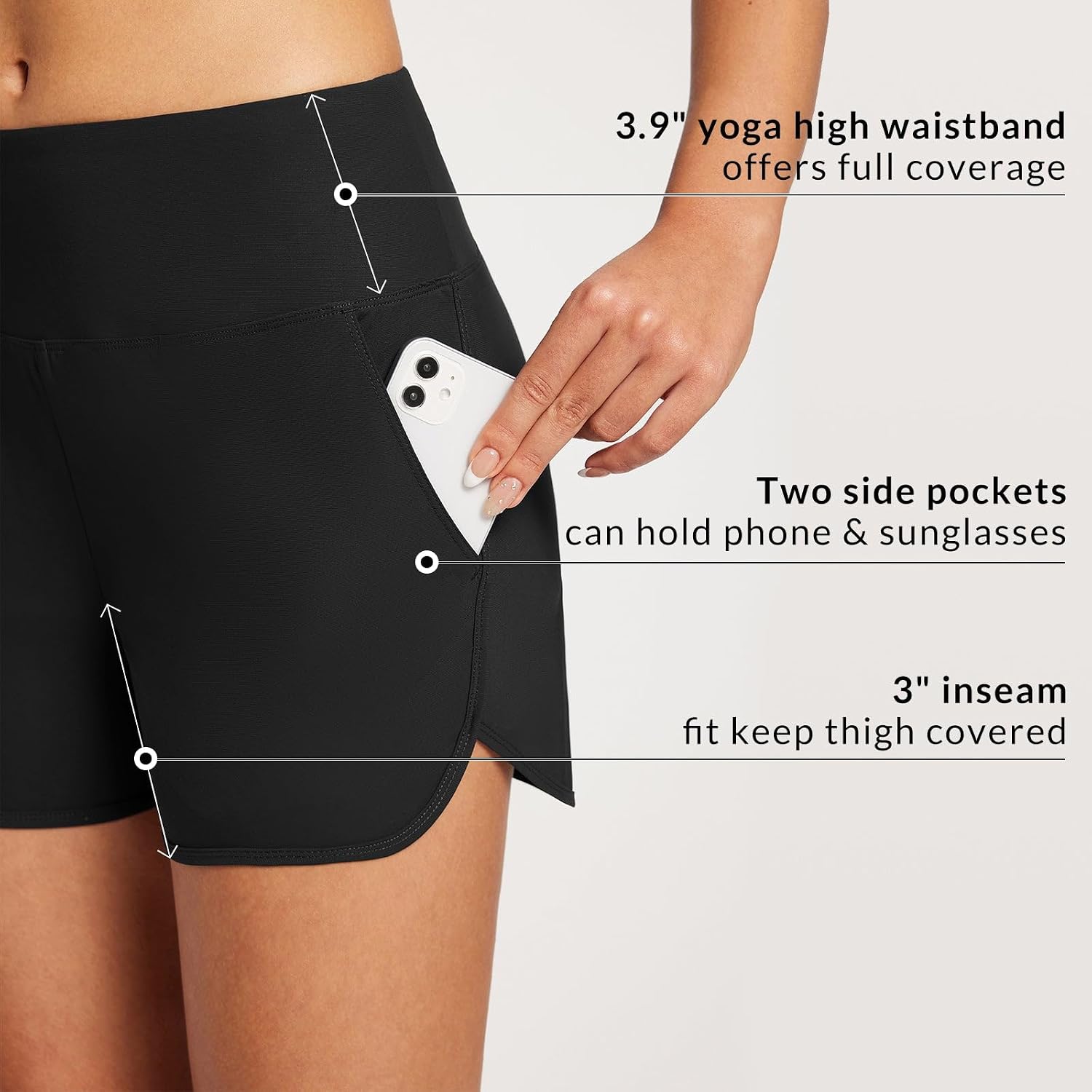 Detalle de Baleaf Women's High Waisted Swim Board Shorts with Pockets (3"/5"/7"/9") — Quick-Dry Bottoms