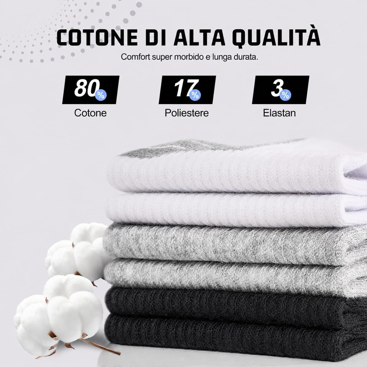 Detalle de Effeet 10/20 Paia Calzini Corti Unisex in Cotone traspiranti Nero, Bianco e Grigio