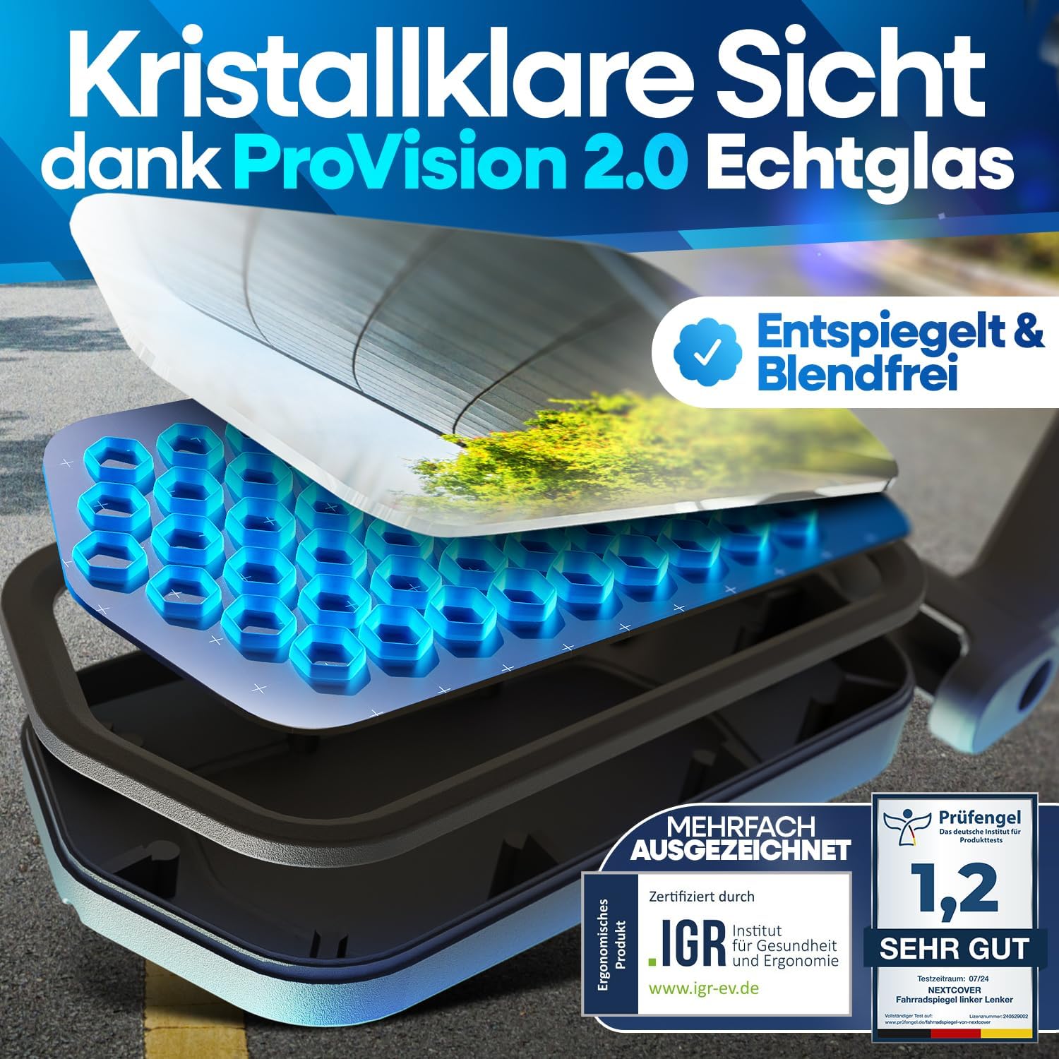 Thumbnail 1 de NEXTCOVER Fahrradspiegel für Lenker – ProVision Echtglas, Set mit 360° Sicht und SecureGrip