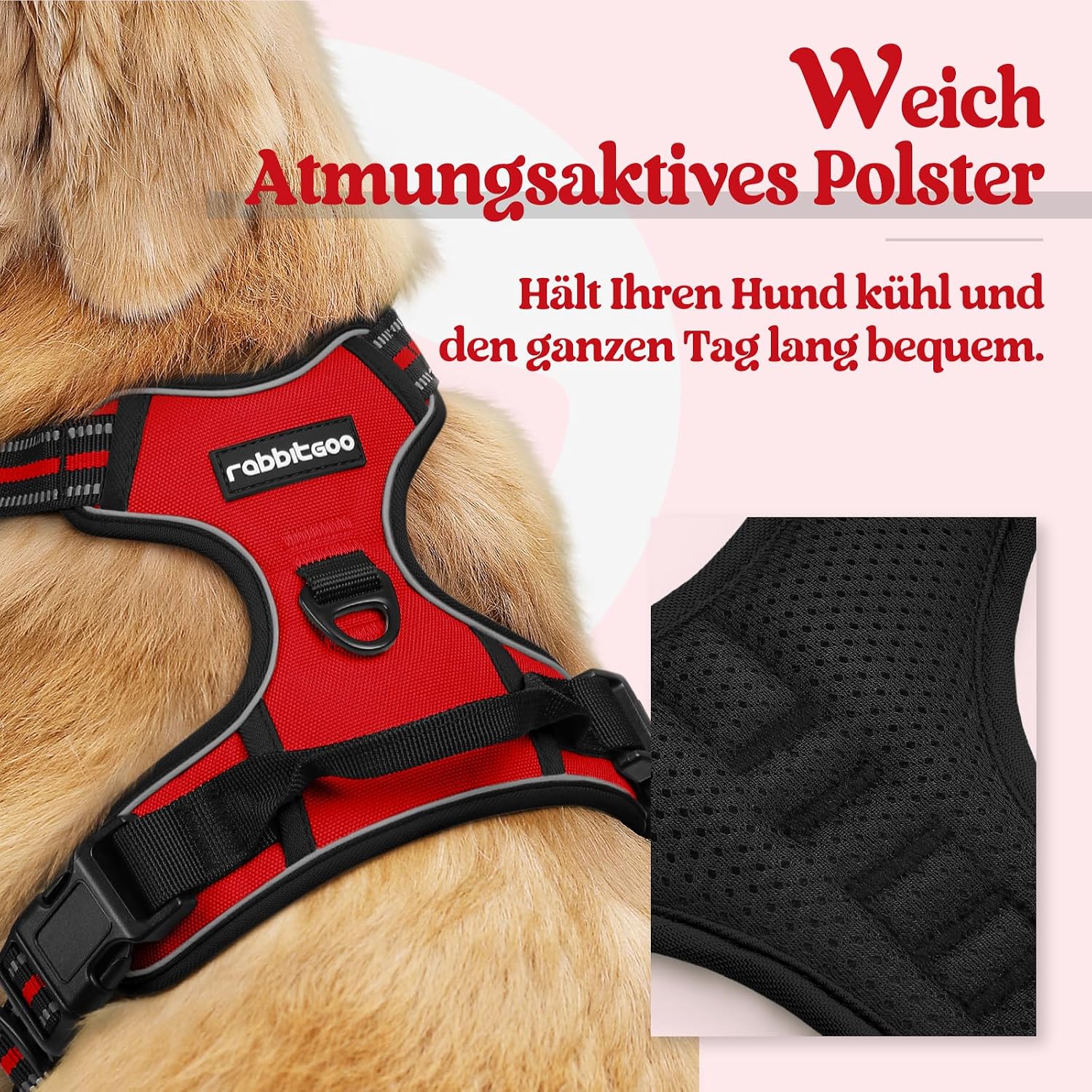 Detalle de Rabbitgoo Hundegeschirr Größe M – Anti-Zug, verstellbar, reflektierend, für mittelgroße Hunde