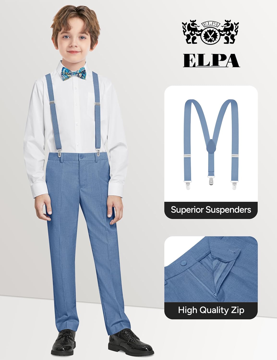 Detalle de ELPA ELPA Born for All Wonderful Things Boys' Formal Suit Vest Set with Suspenders