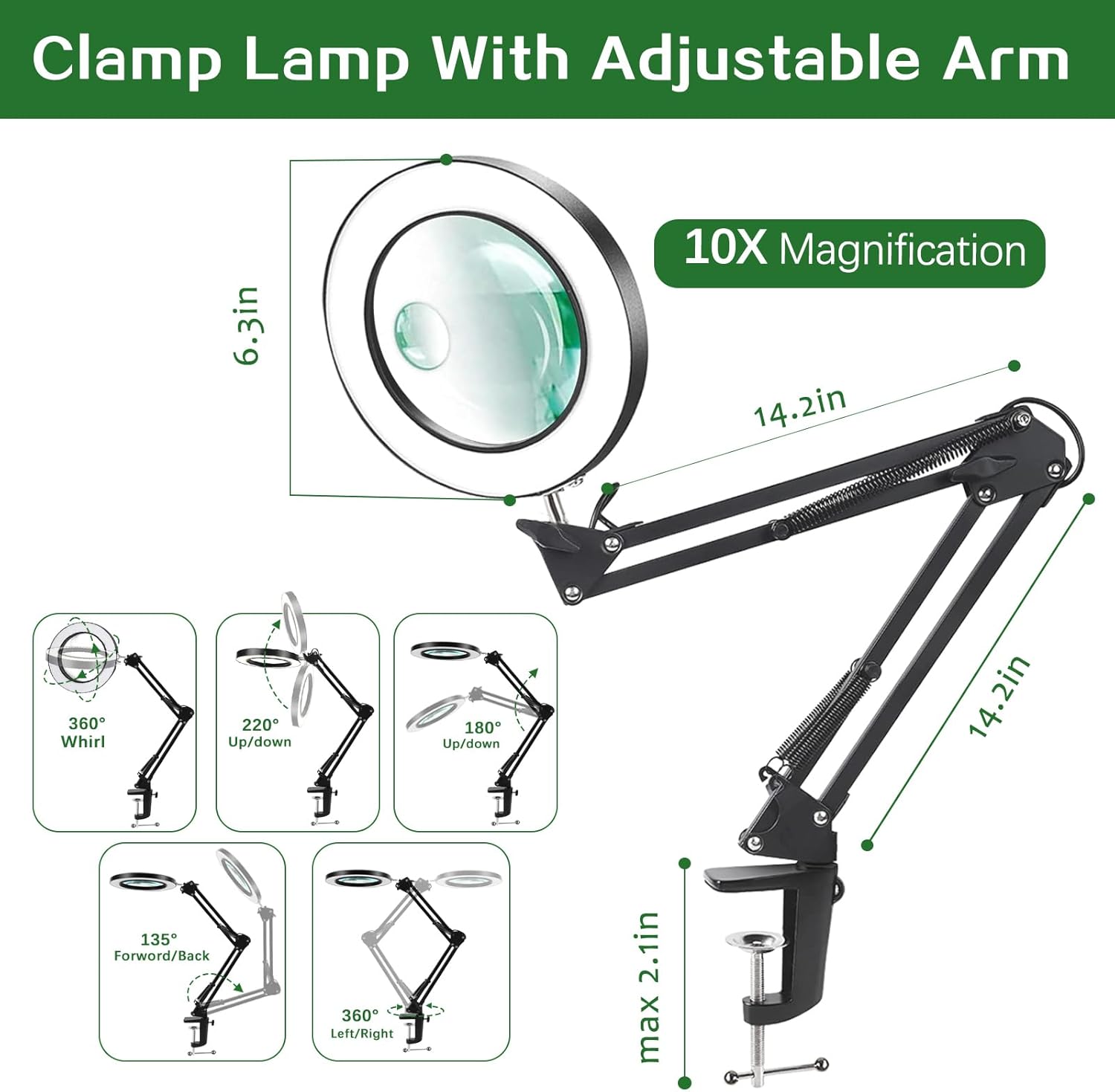 Thumbnail 3 de Lupe mit Licht: 10x & 15x Vergrößerung, Lupenleuchte mit Klemme und 360° Arm – ideal für feine Handarbeiten