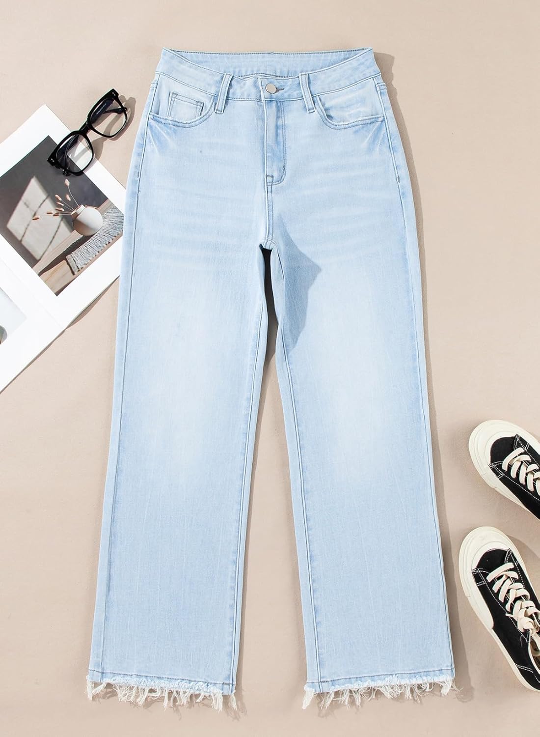 Thumbnail 4 de Astylish Mineral Wash High-Waisted Raw Hem Flared Jeans for Women