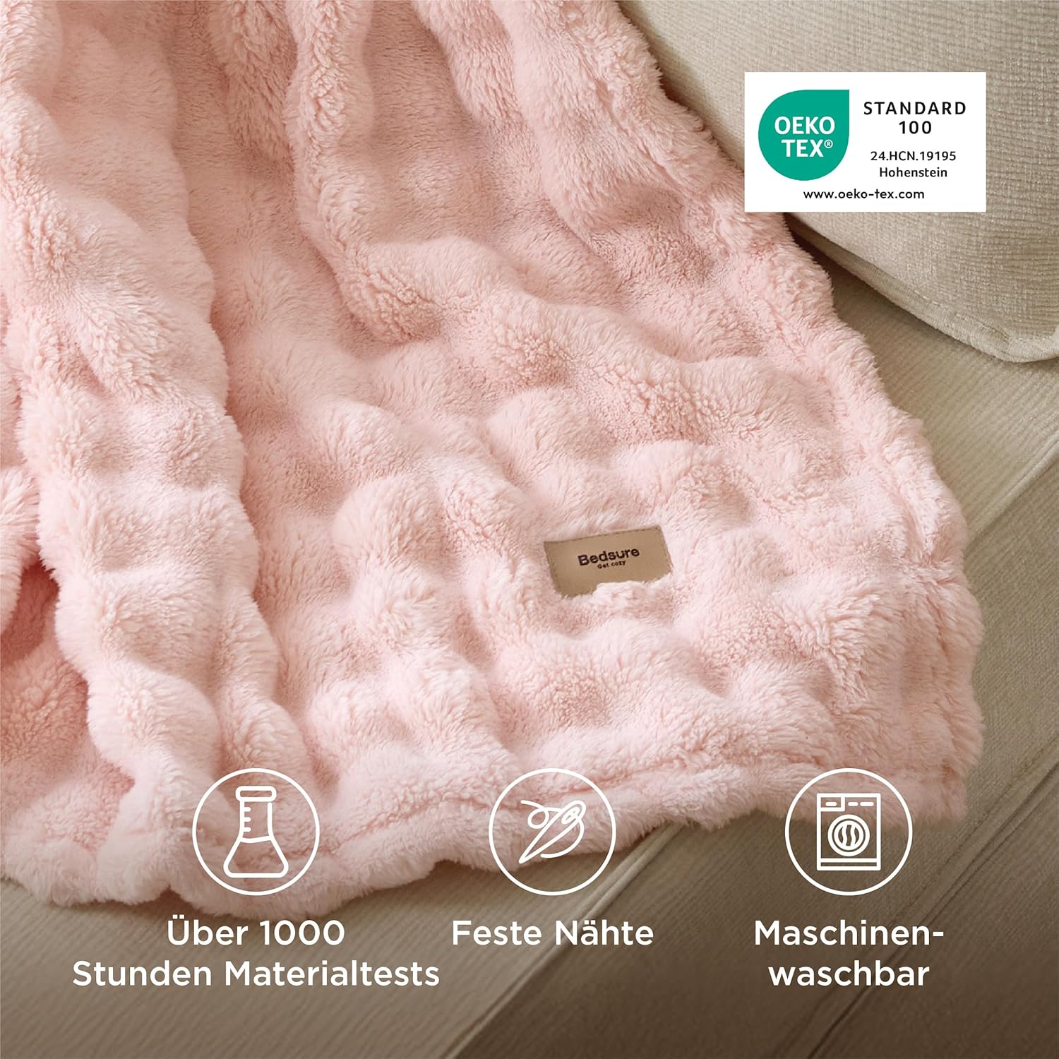 Thumbnail 4 de Bedsure Kuscheldecke „Bubble“ mit CloudBurbuja-Optik, Kristallrosa, 150x200 cm