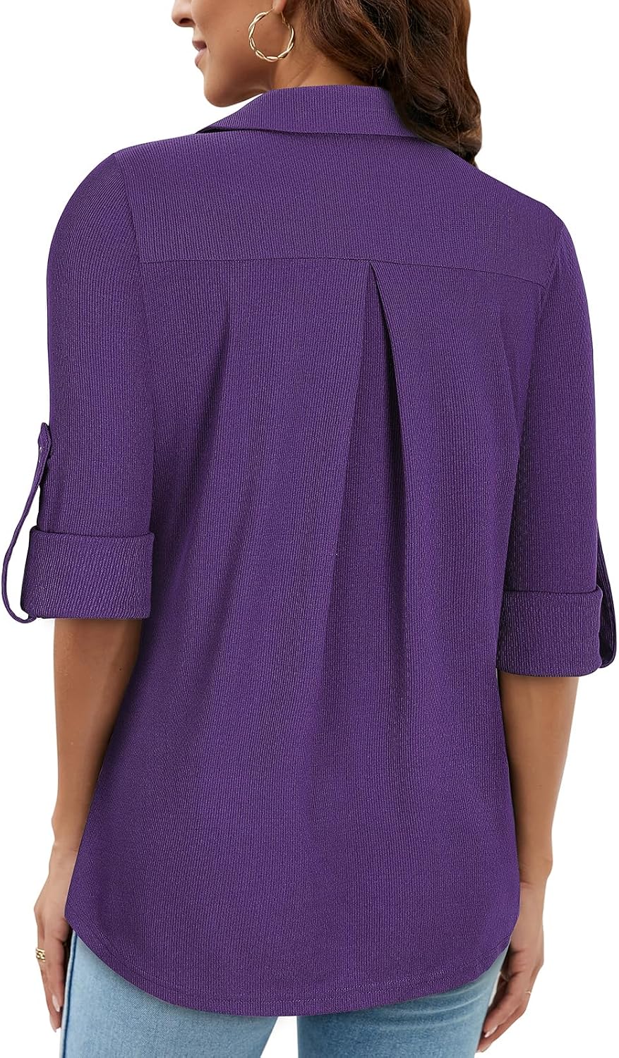 Detalle de Gemulate women’s 3/4 sleeve polo top with floral print and zip V-neck